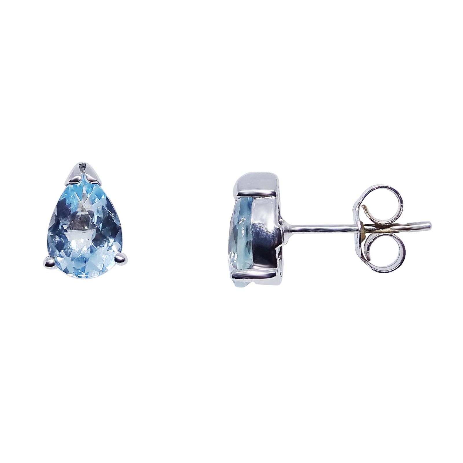 9ct white gold checkerboard cut 7x5mm pear shape aquamarine stud earrings