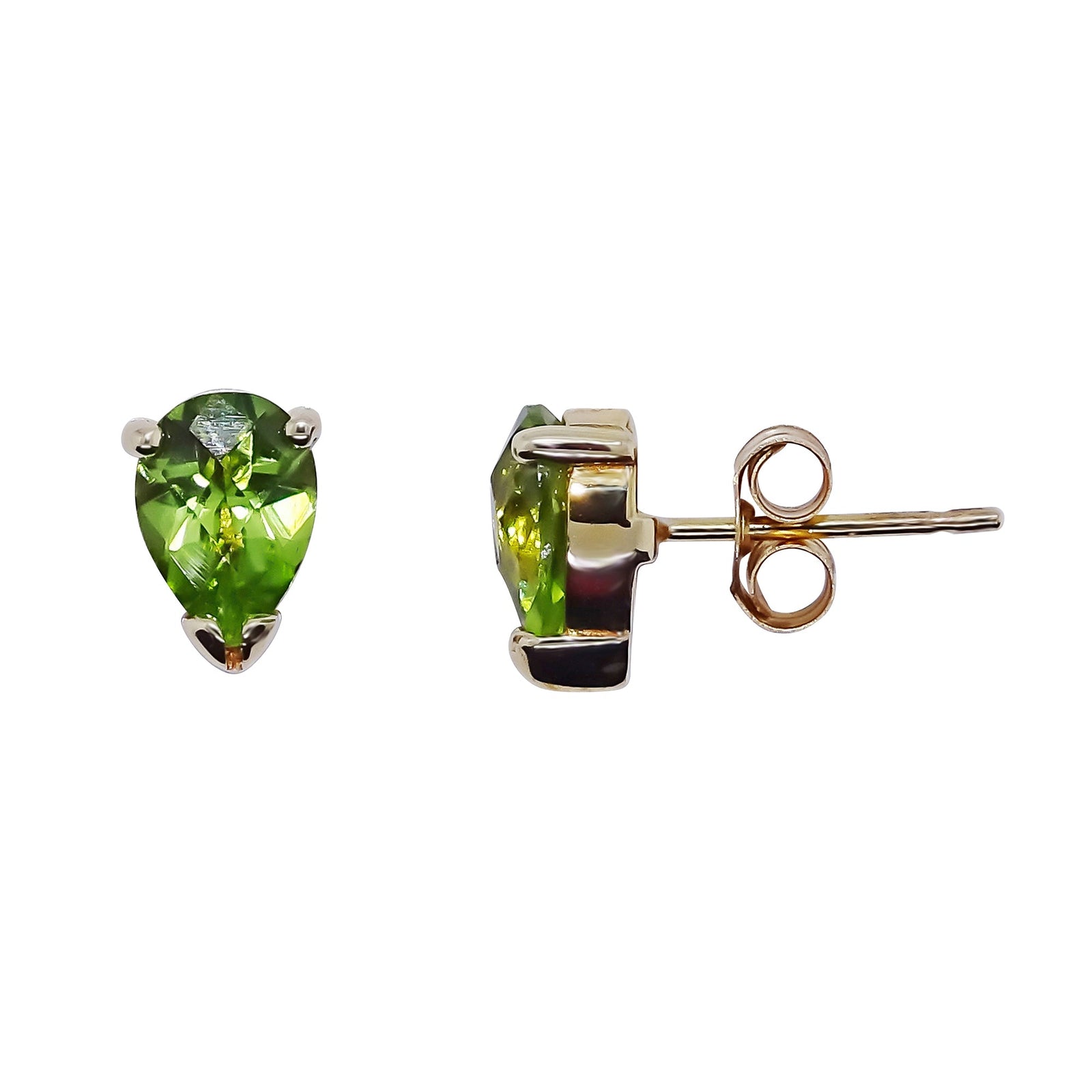 9ct gold checkerboard cut 7x5mm pear shape peridot stud earrings