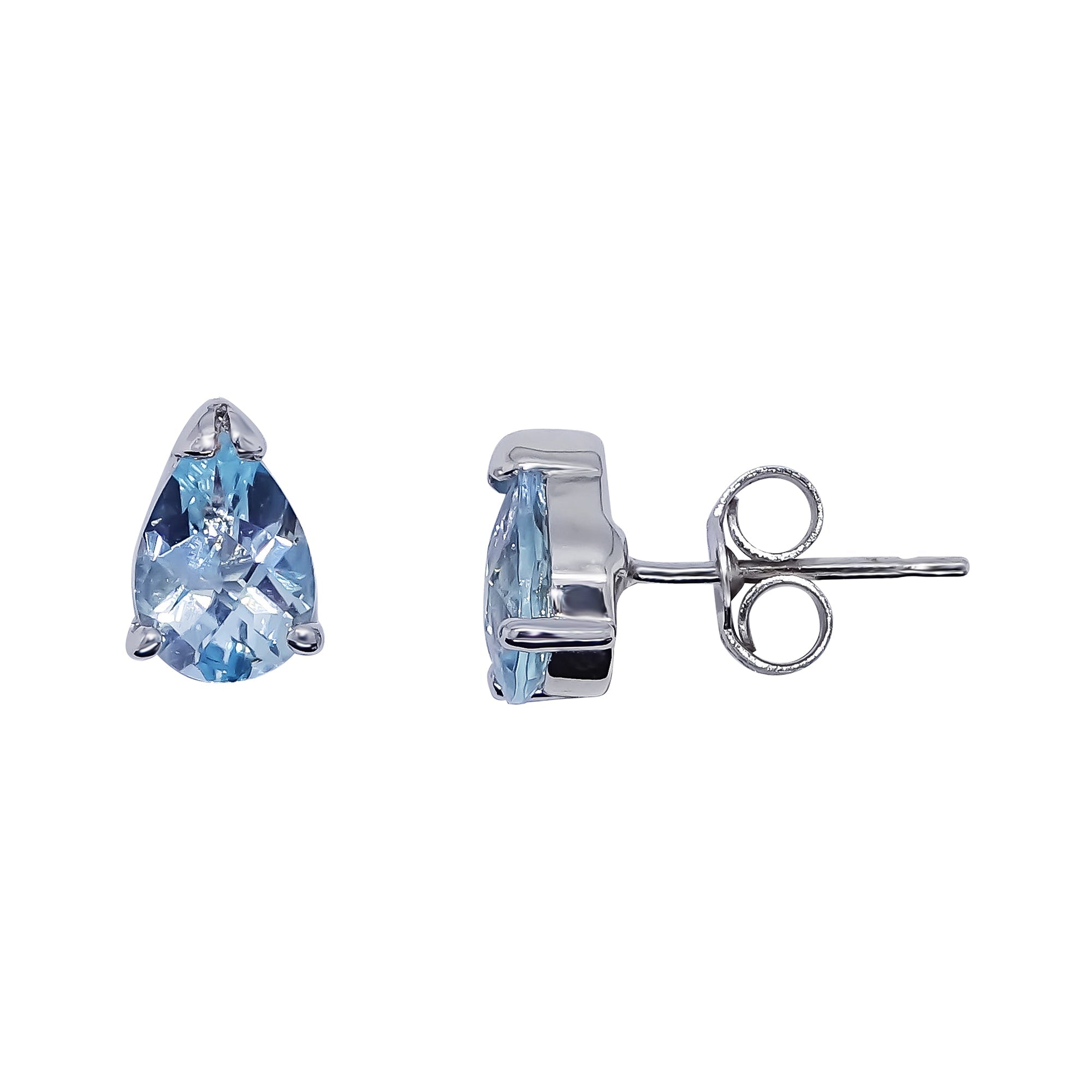 9ct white gold checkerboard cut 7x5mm pear shape blue topaz stud earrings