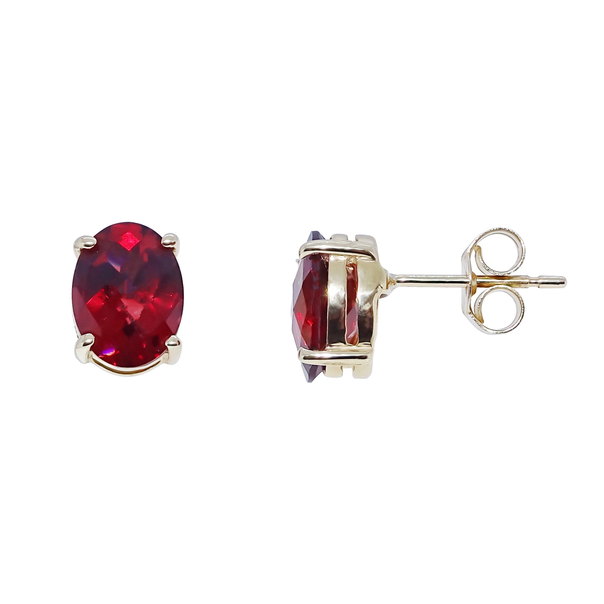 9ct gold checkerboard 8x6mm oval garnet stud earrings