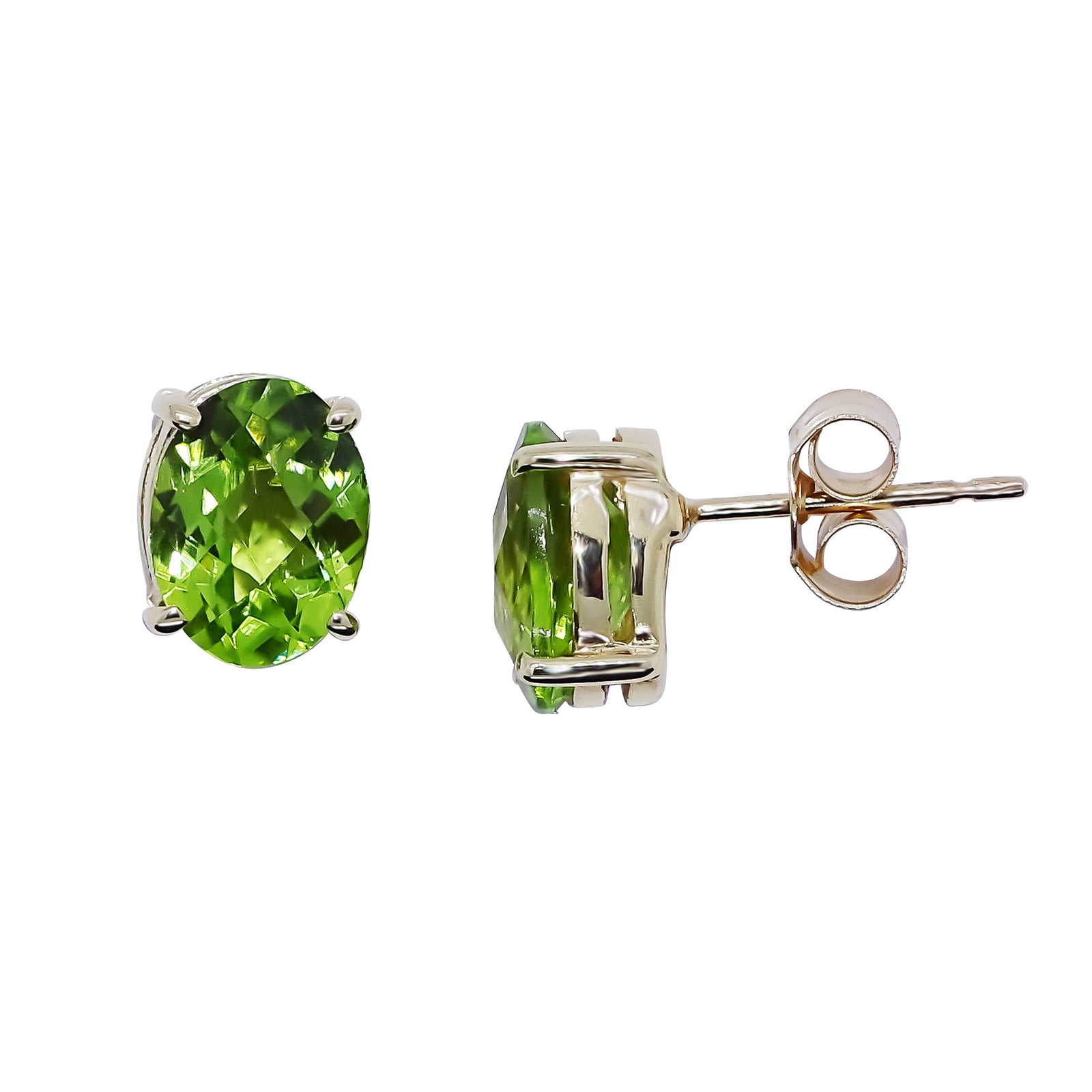 9ct gold checkerboard 8x6mm oval peridot stud earrings