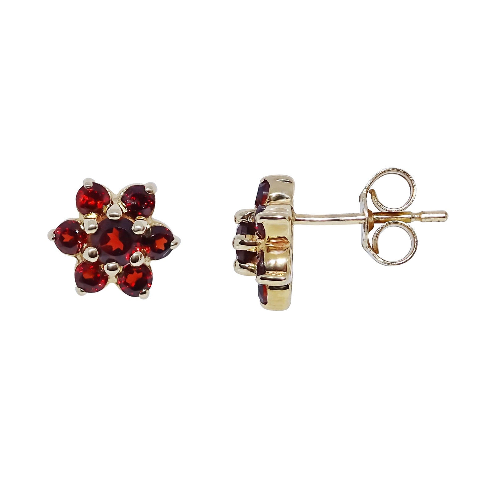 9ct gold garnet cluster stud earrings