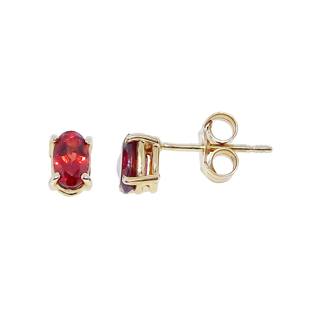 9ct gold 5x3mm oval garnet stud earrings