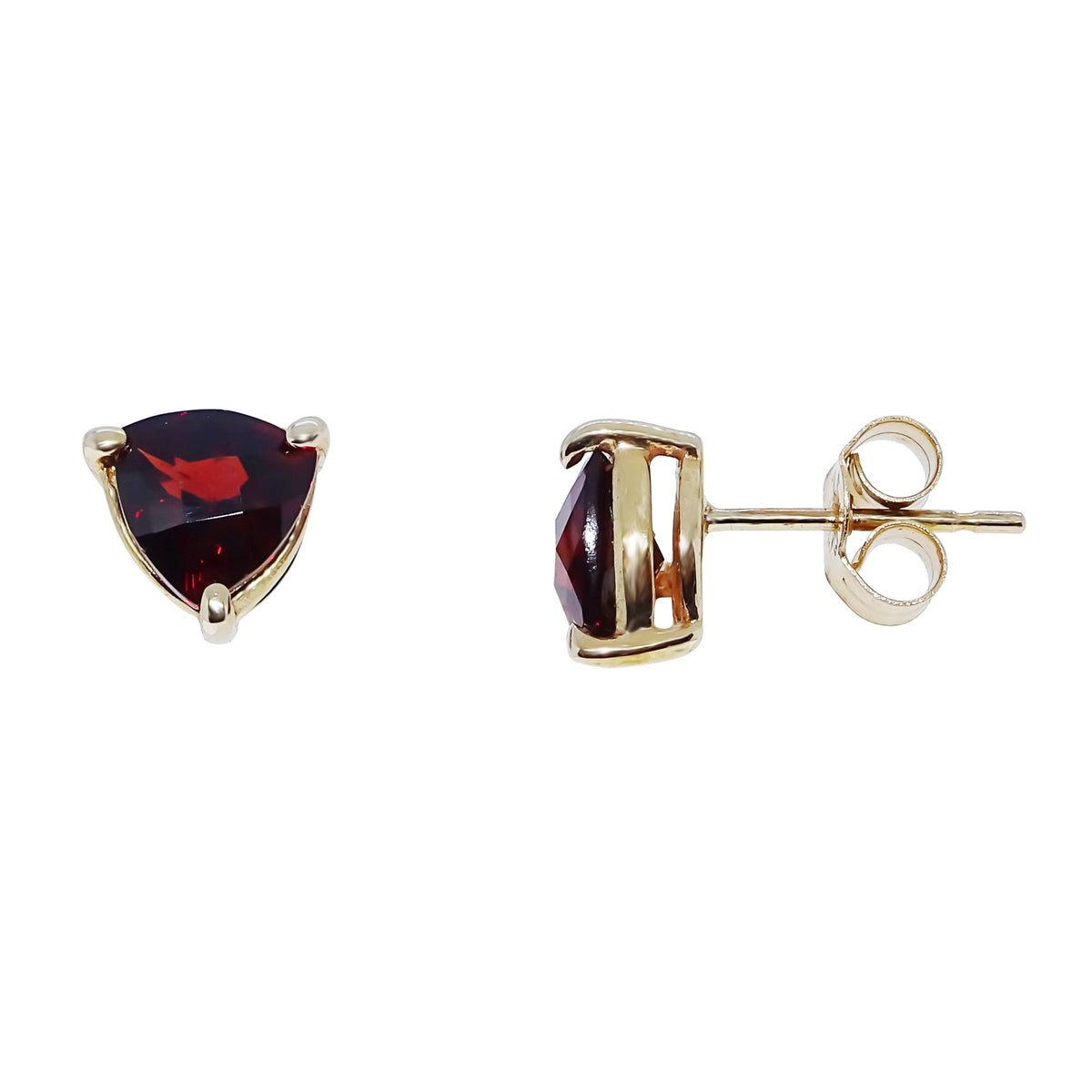 9ct gold checkerboard cut 6mm trillion garnet stud earrings