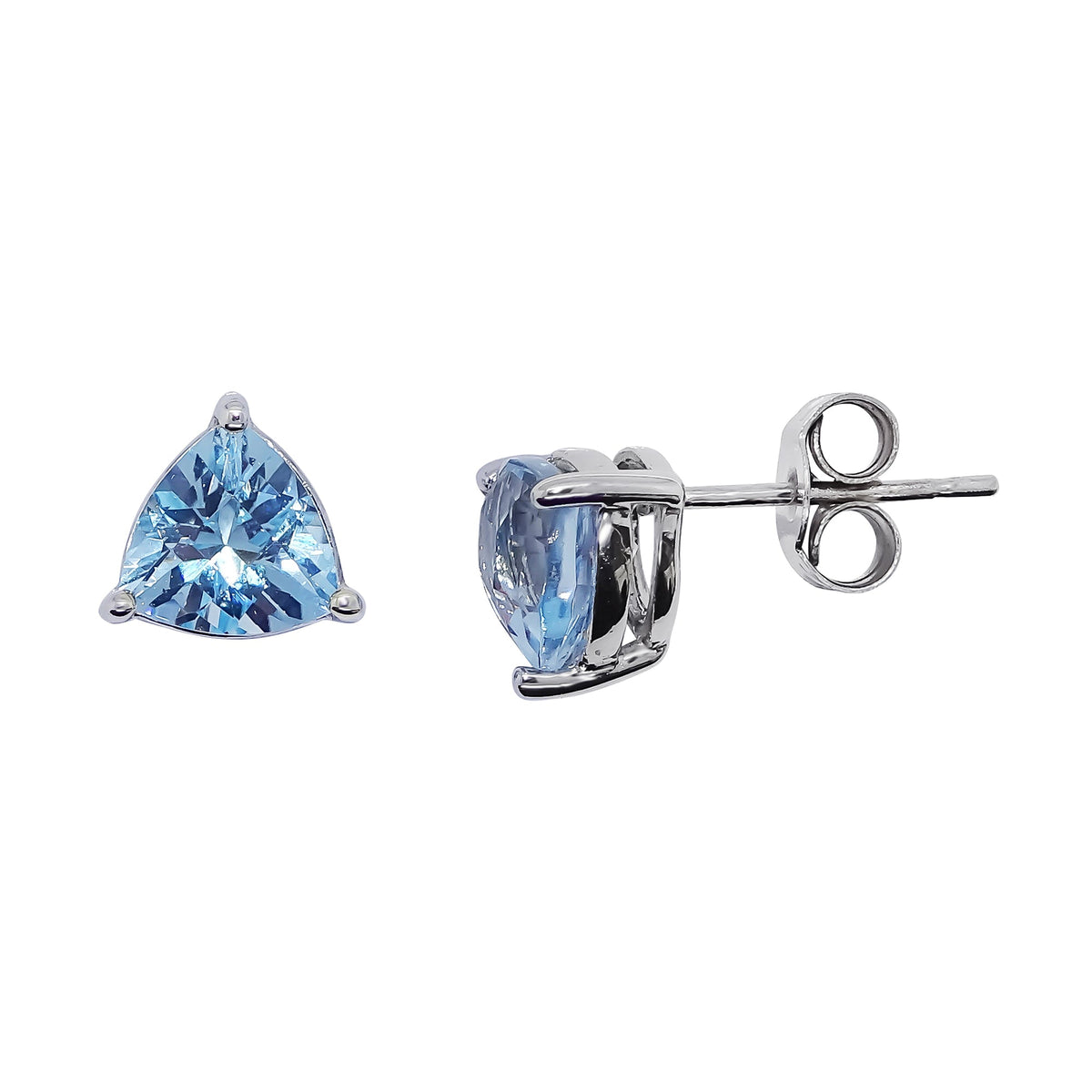 9ct white gold checkerboard cut 6mm trillion blue topaz stud earrings