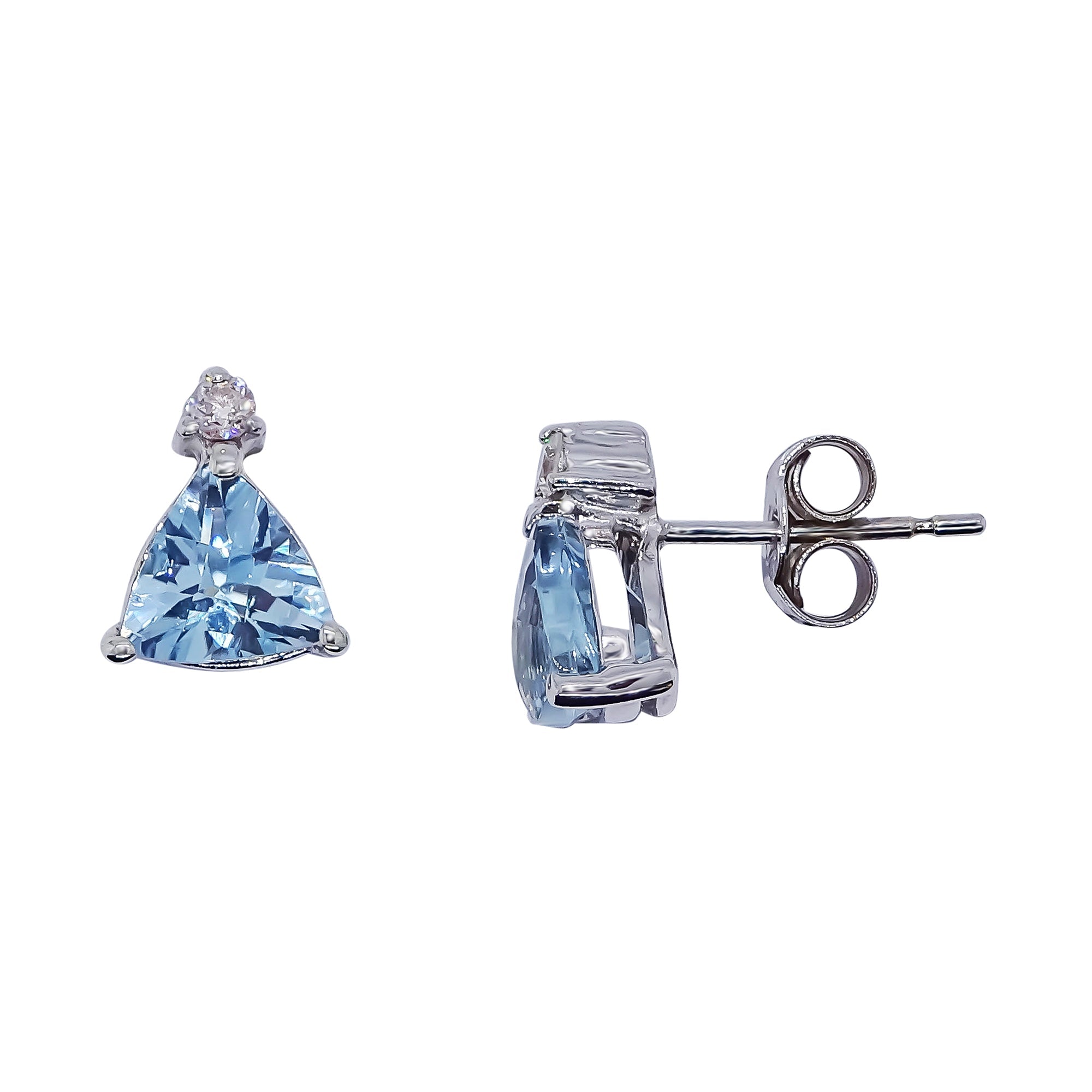 9ct white gold 6mm trillion blue topaz & diamond stud earrings 0.06ct