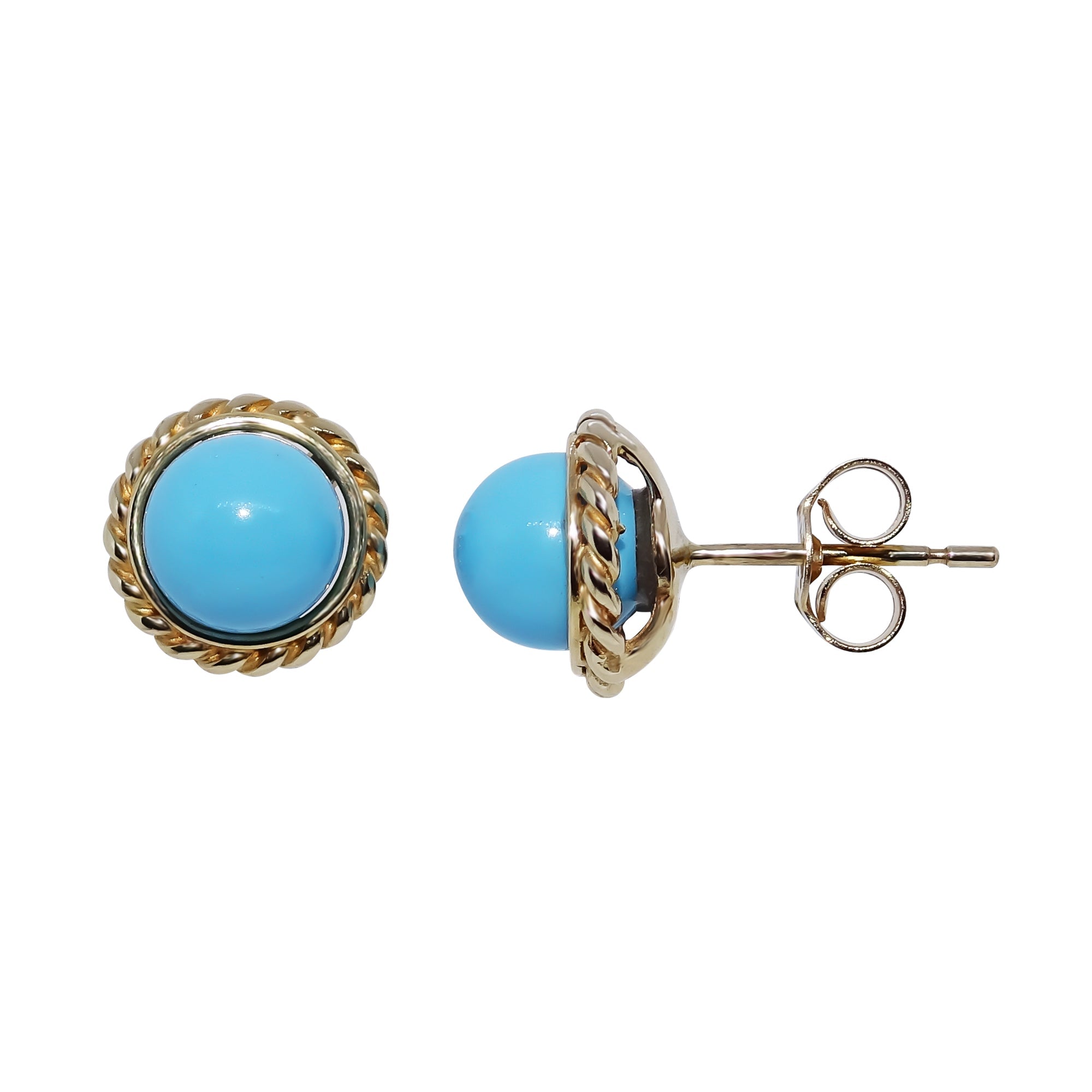 9ct gold 6mm created turquoise beaded studs earrings