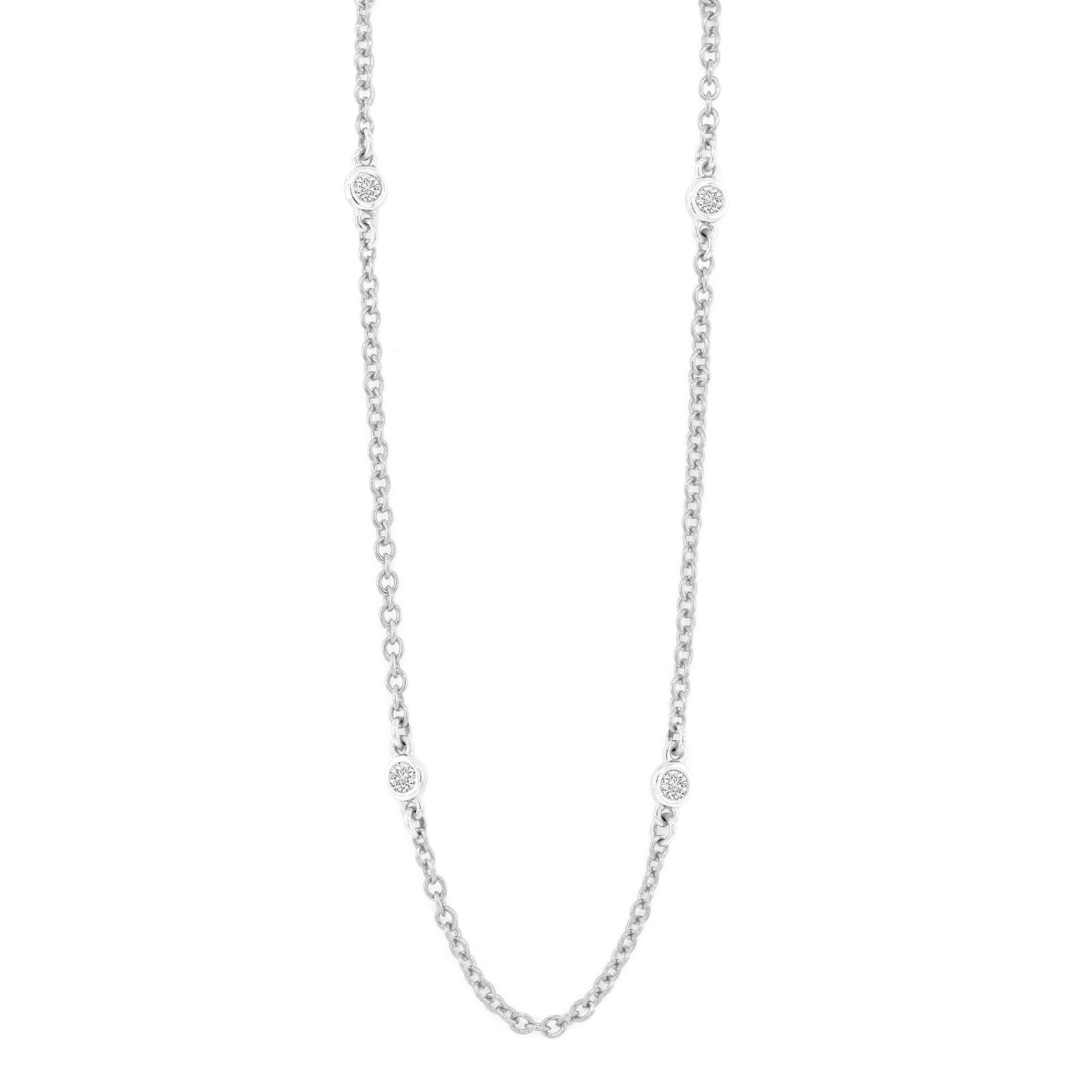 9ct white gold seven stone rub over set diamond necklace with 1" adjuster to 16"  0.15ct
