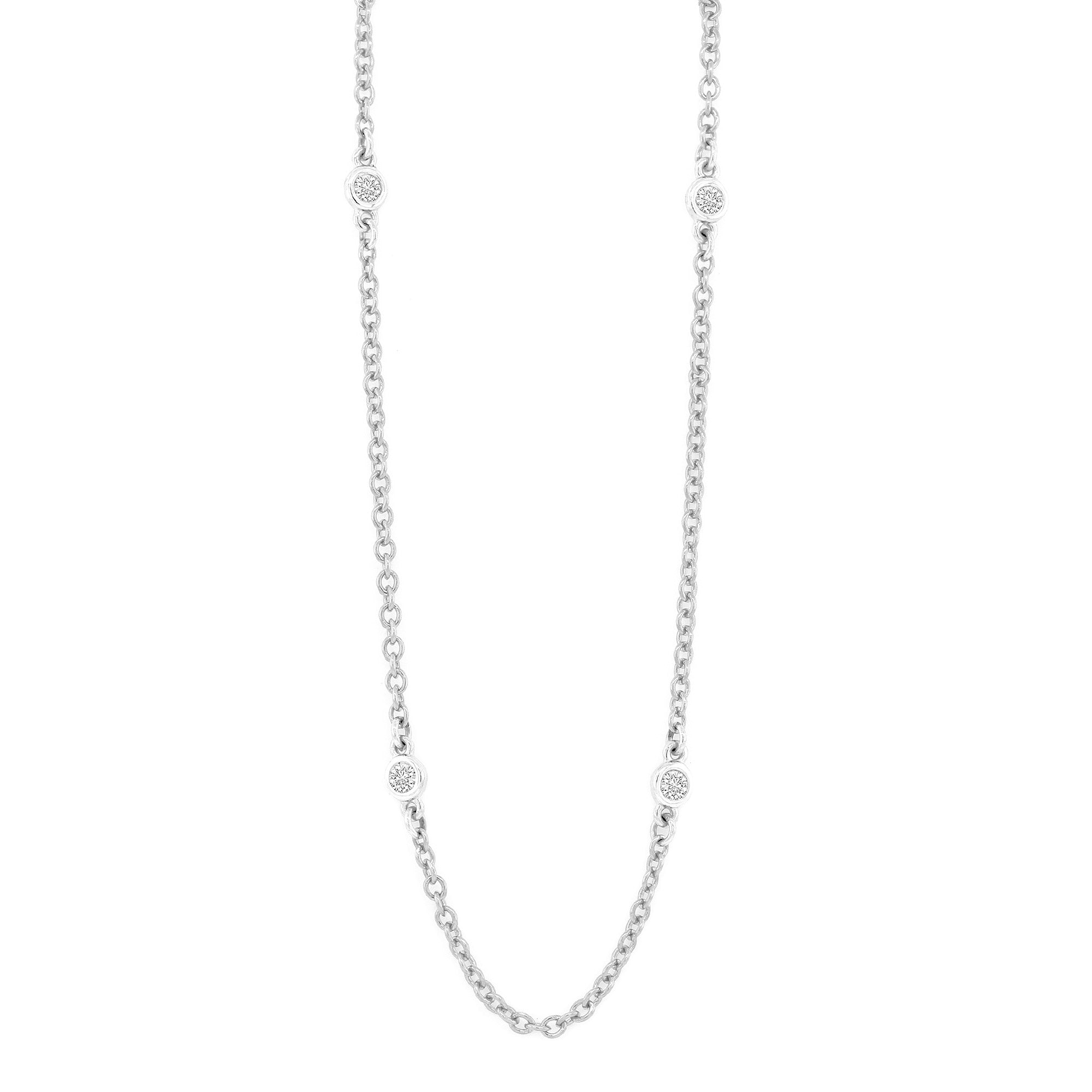 9ct white gold seven stone rub over set diamond necklace with 1" adjuster to 16"  0.15ct
