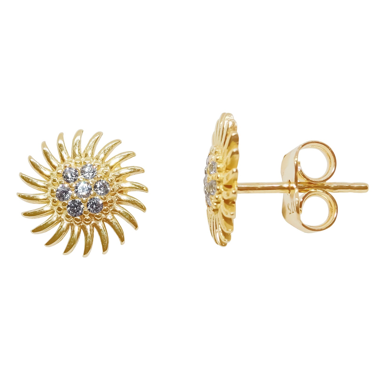 9ct gold cz sunshine stud earrings