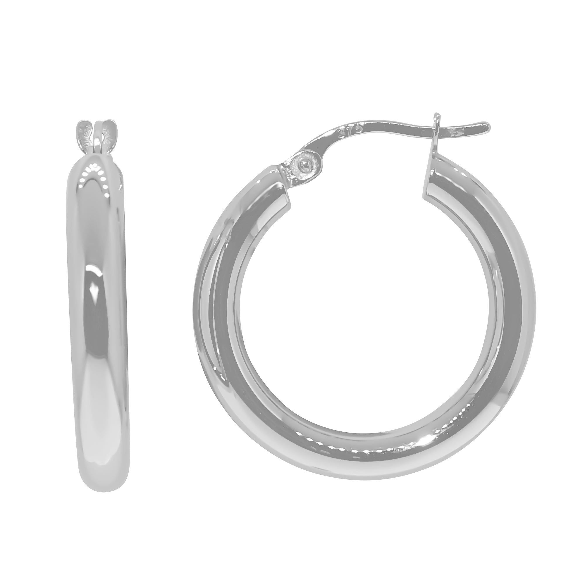 9ct white gold 15mm round hoop earrings