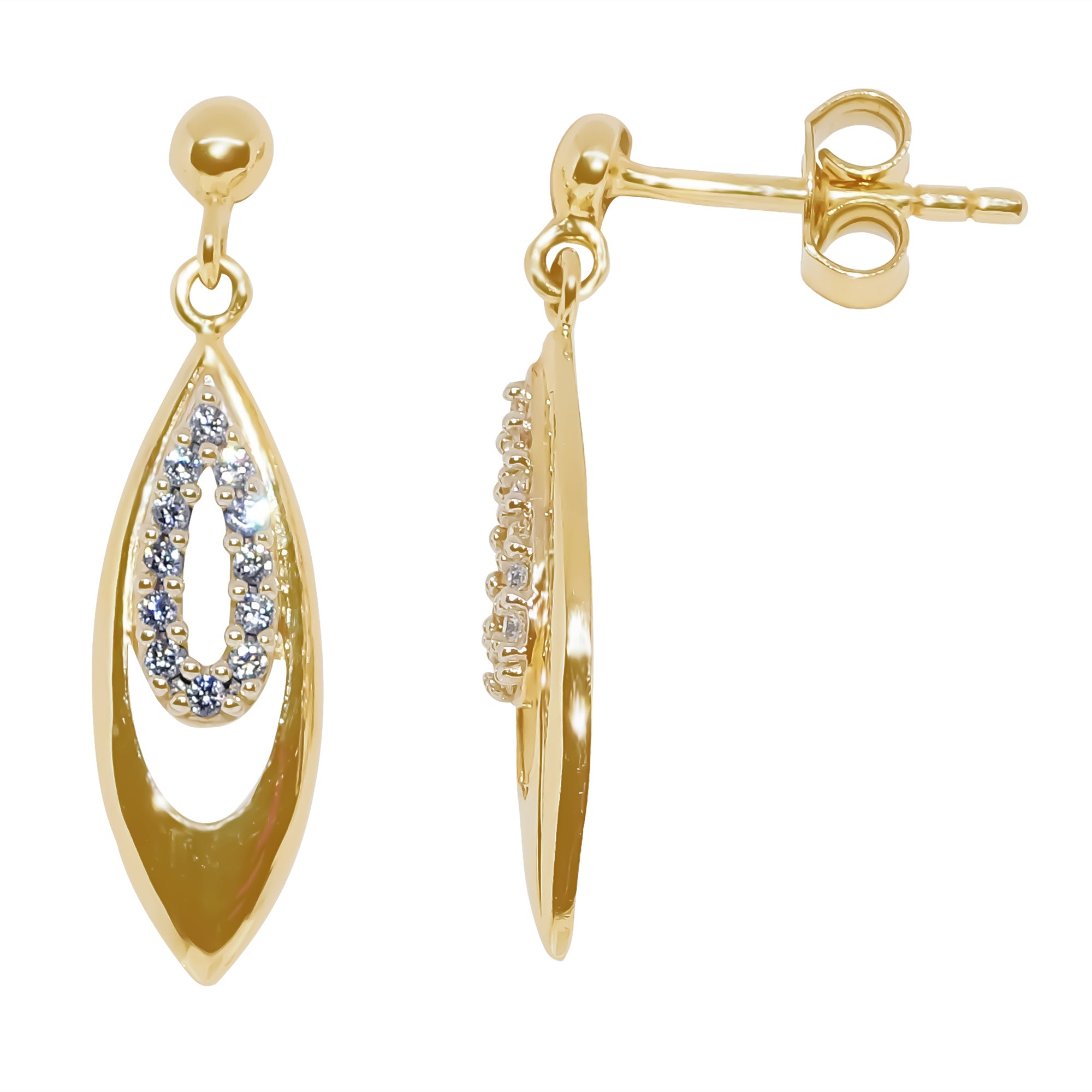 9ct gold cz drop earrings