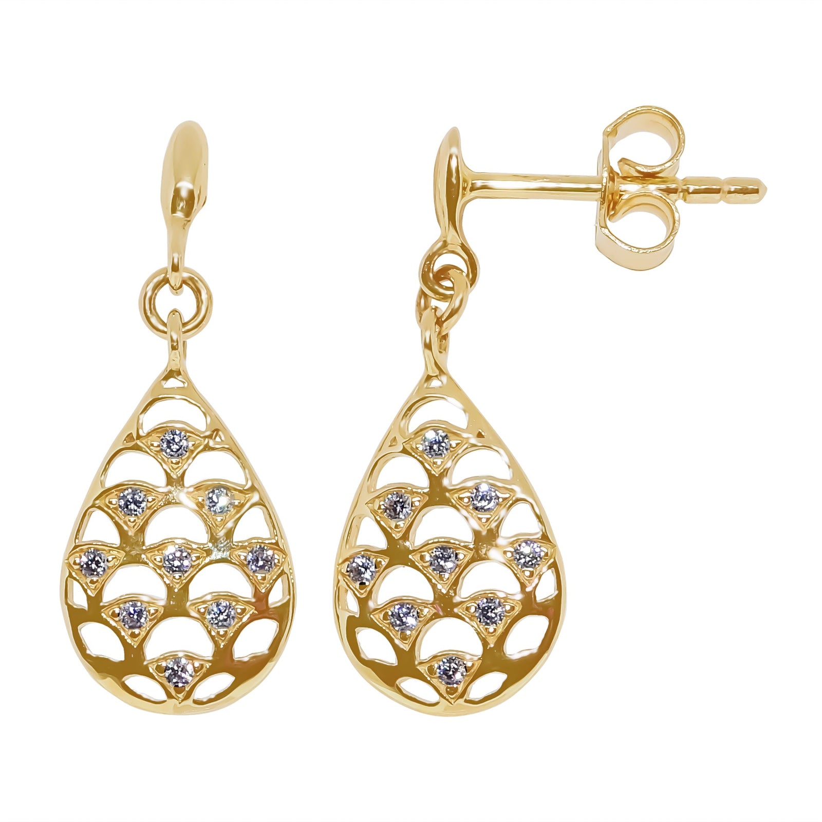 9ct gold cz drop earrings