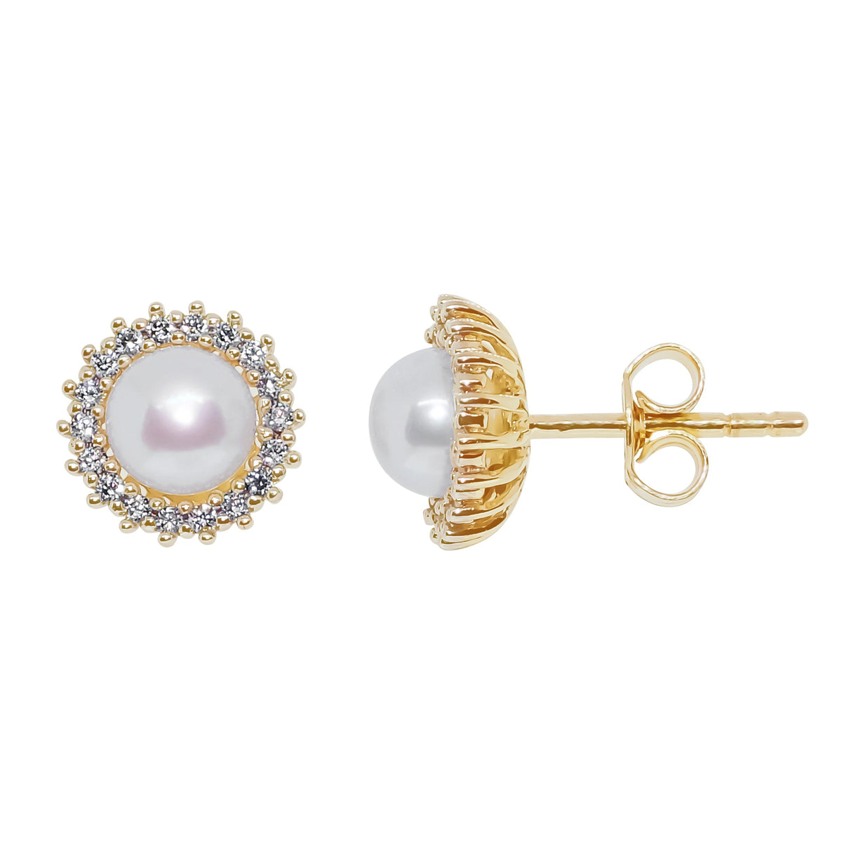 9ct gold 5mm freshwater pearl &amp; cz stud earrings
