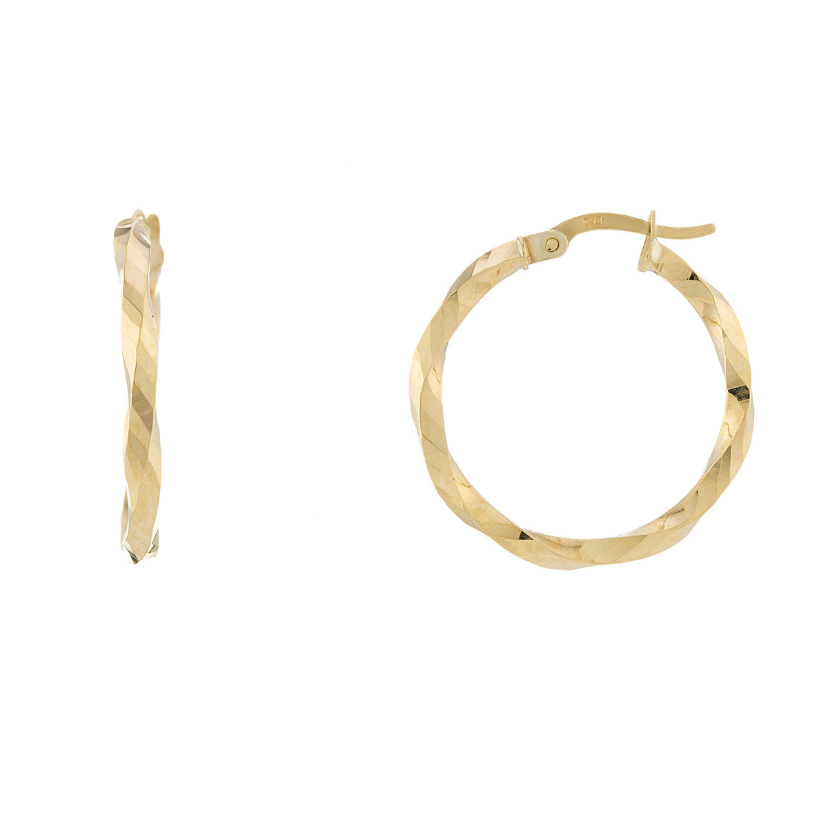 9ct gold 20mm d/c twisted hoop earrings