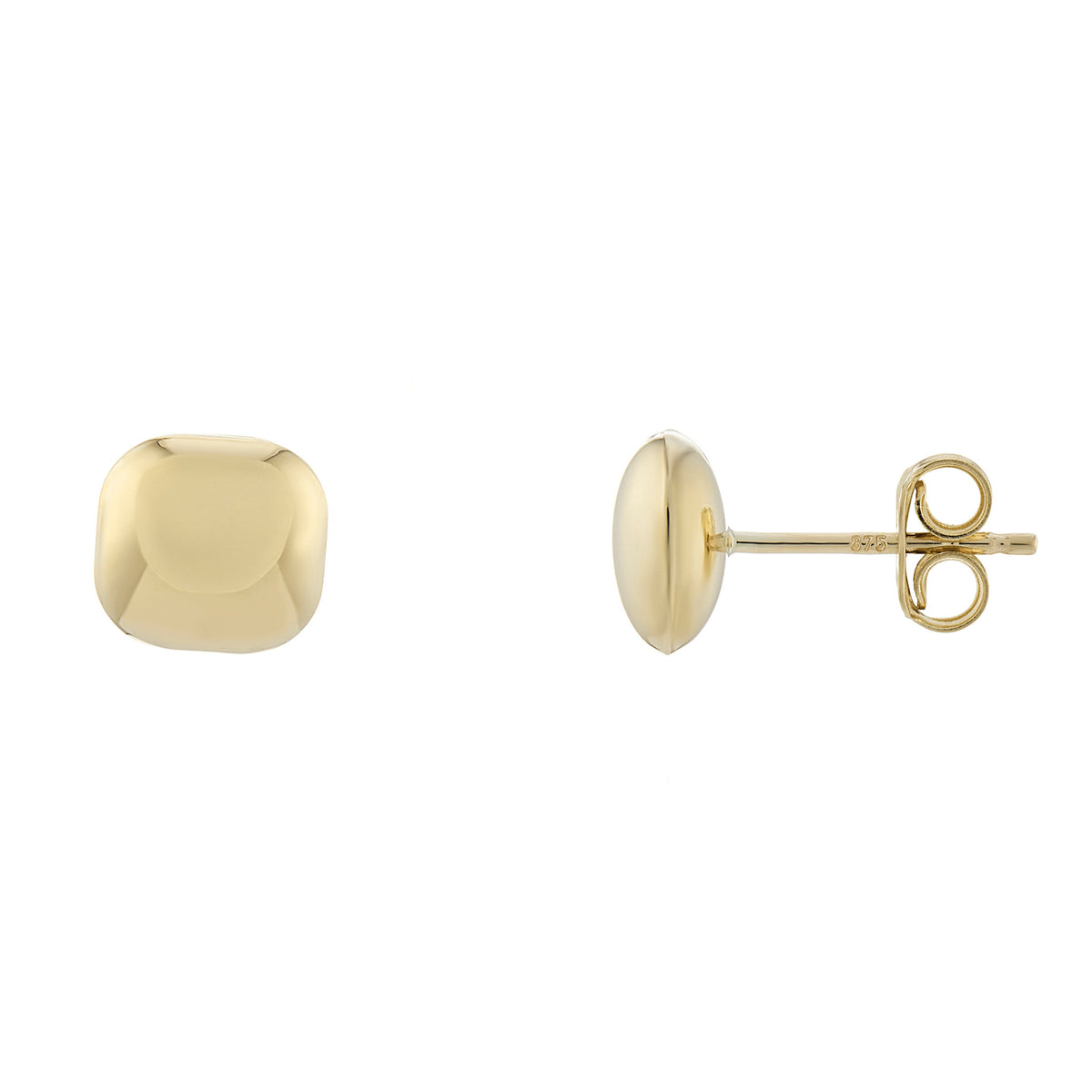 9ct gold 8mm plain cushion shape stud earrings