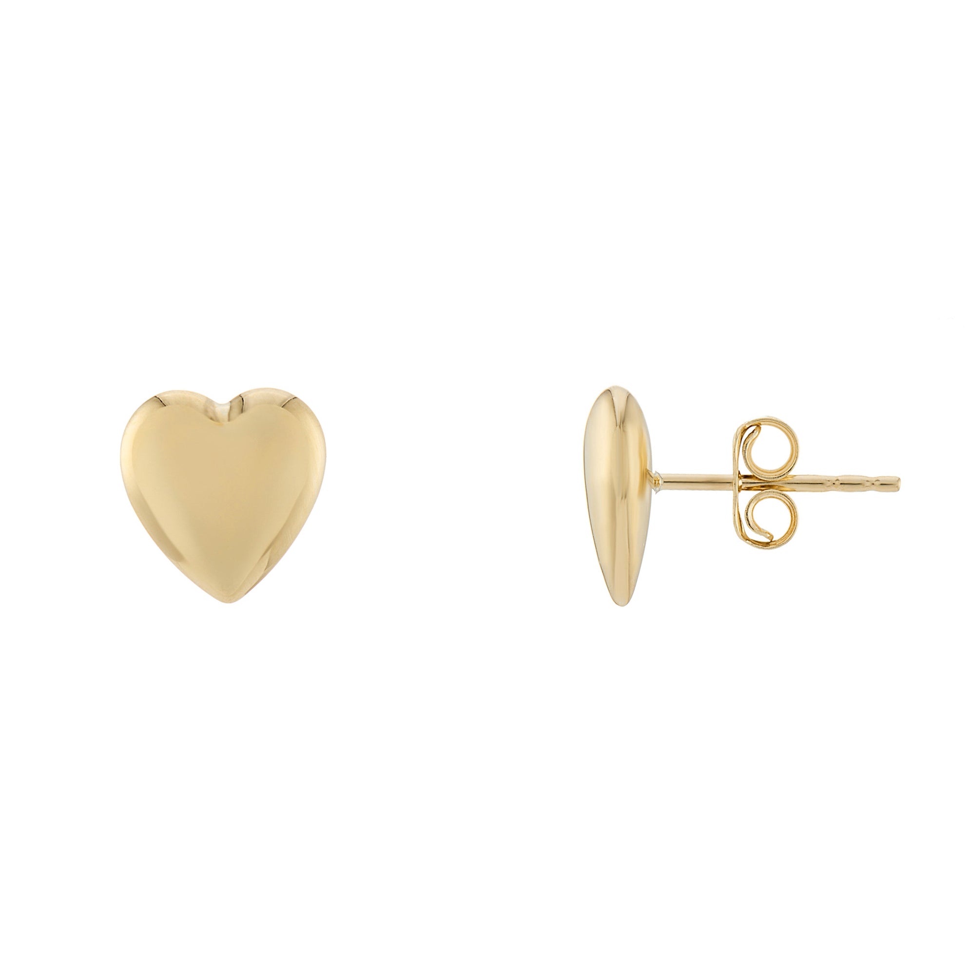 9ct gold 10mm plain heart stud earrings