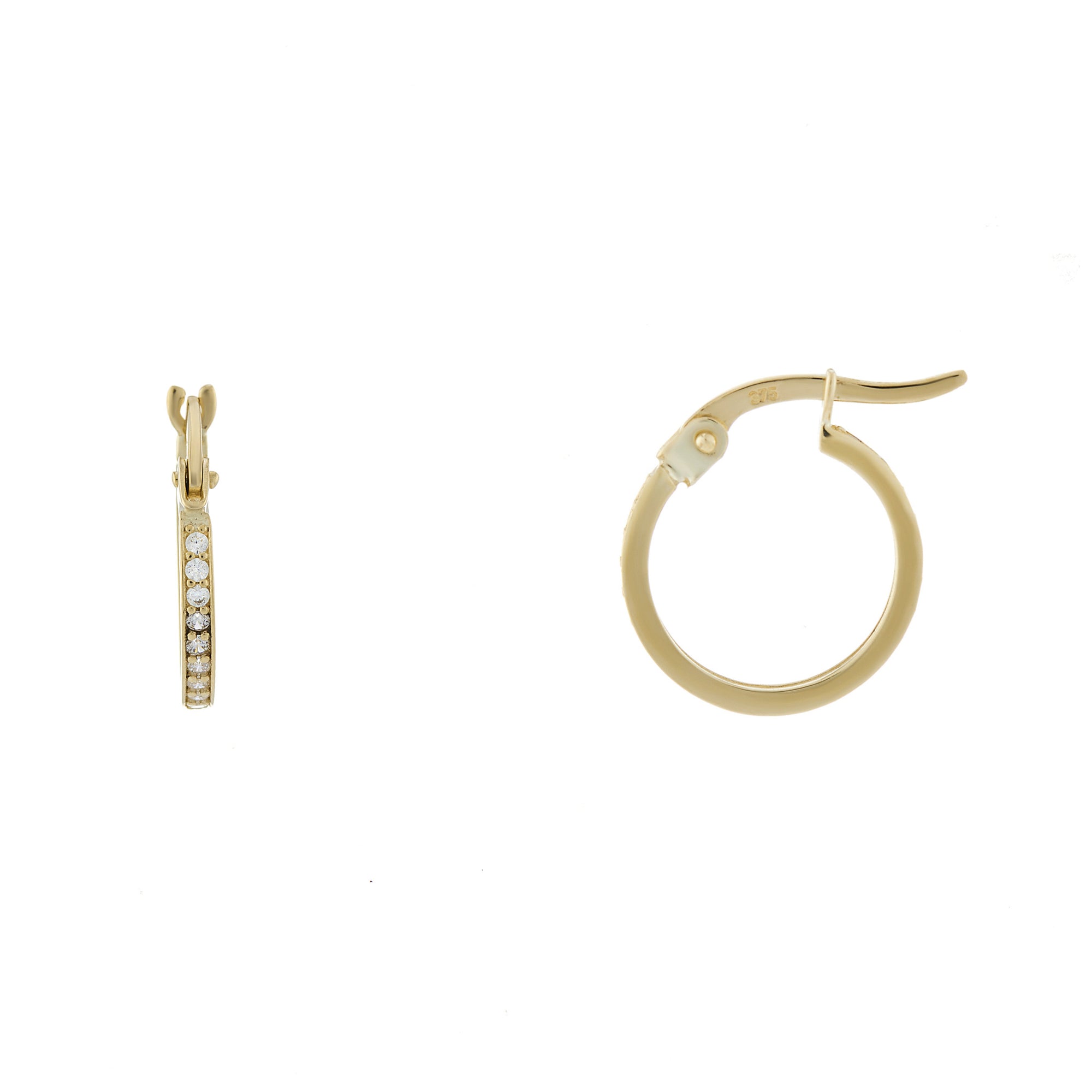9ct gold 1.50mm x 10.00mm cz hoop earrings