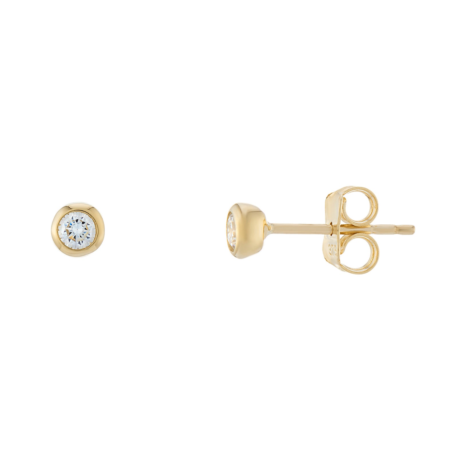 9ct gold 4mm cz bouton stud earrings (total width)