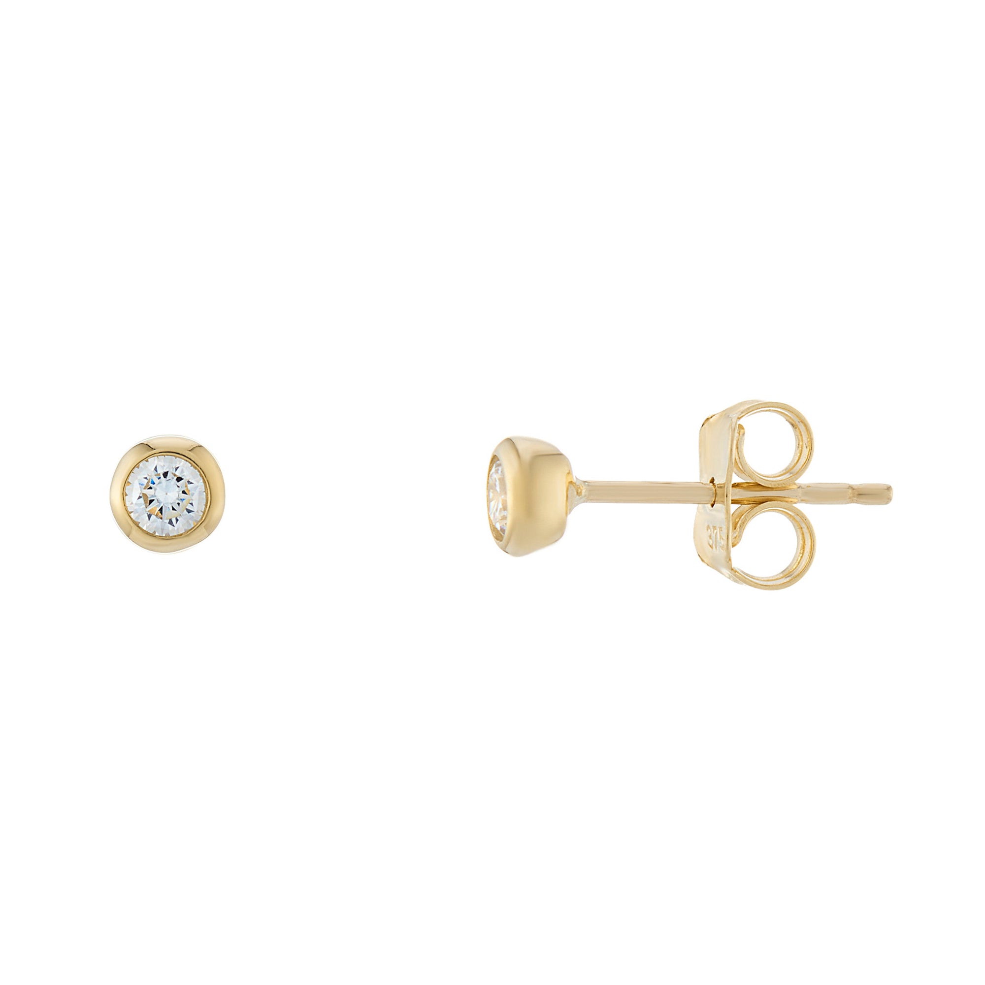 9ct gold 4mm cz bouton stud earrings (total width)