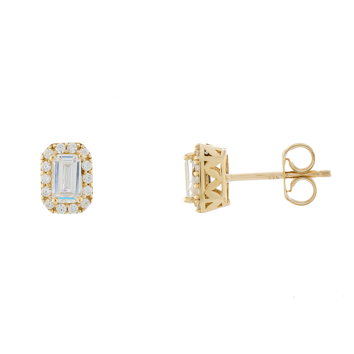 9ct gold rectangular cz &amp; cz cluster stud earrings