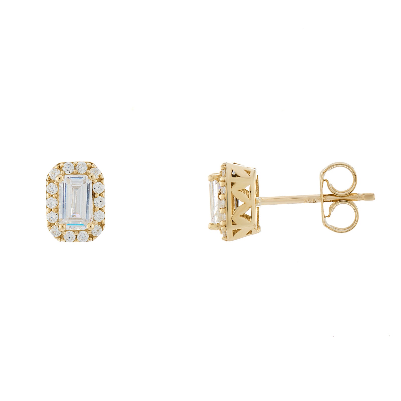9ct gold rectangular cz & cz cluster stud earrings