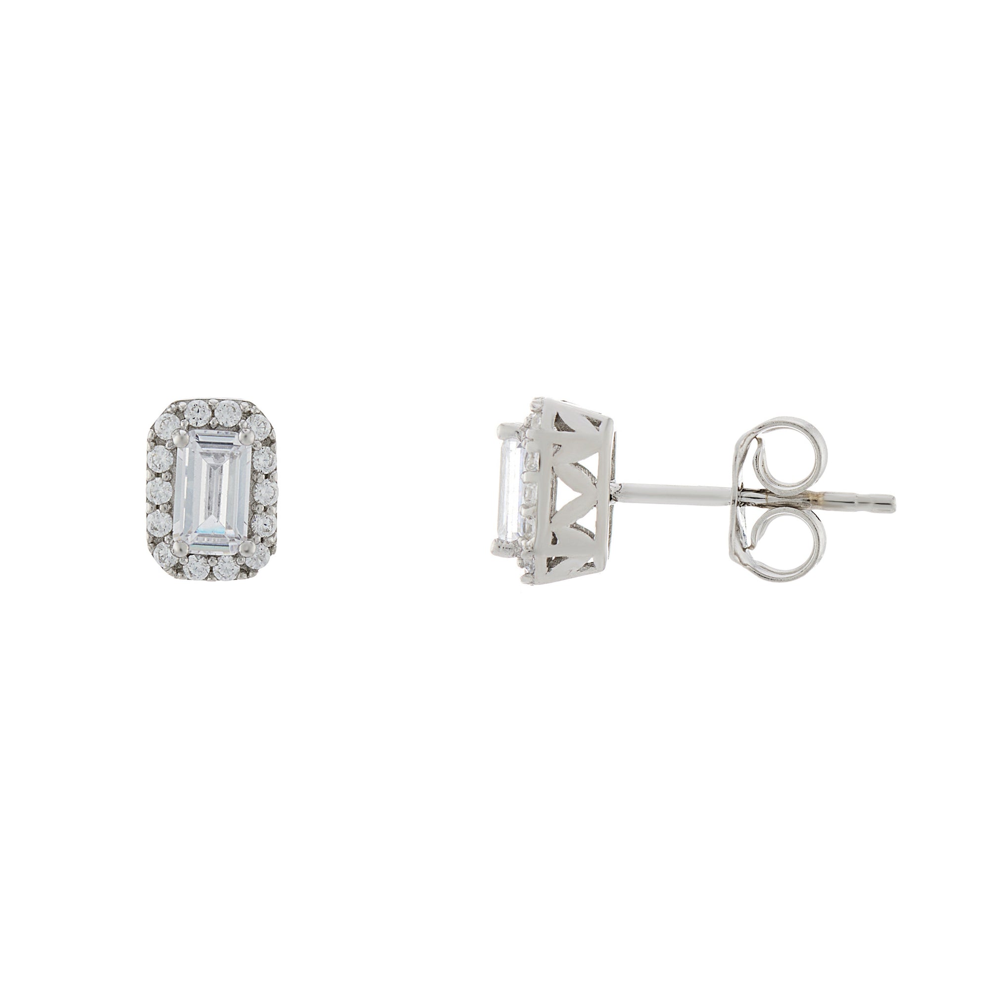 9ct white gold rectangular cz & cz cluster stud earrings