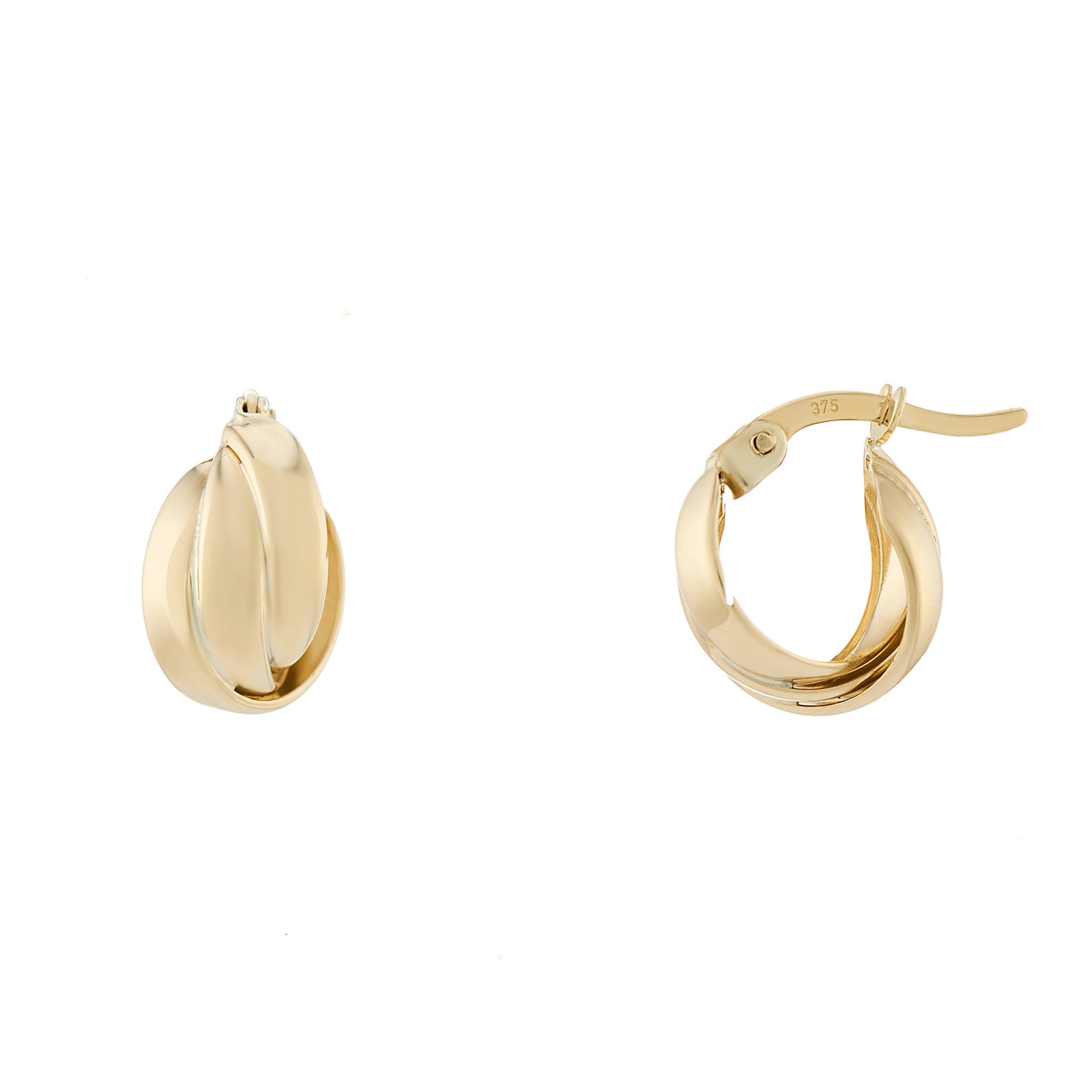 9ct gold 3 strand creole earrings