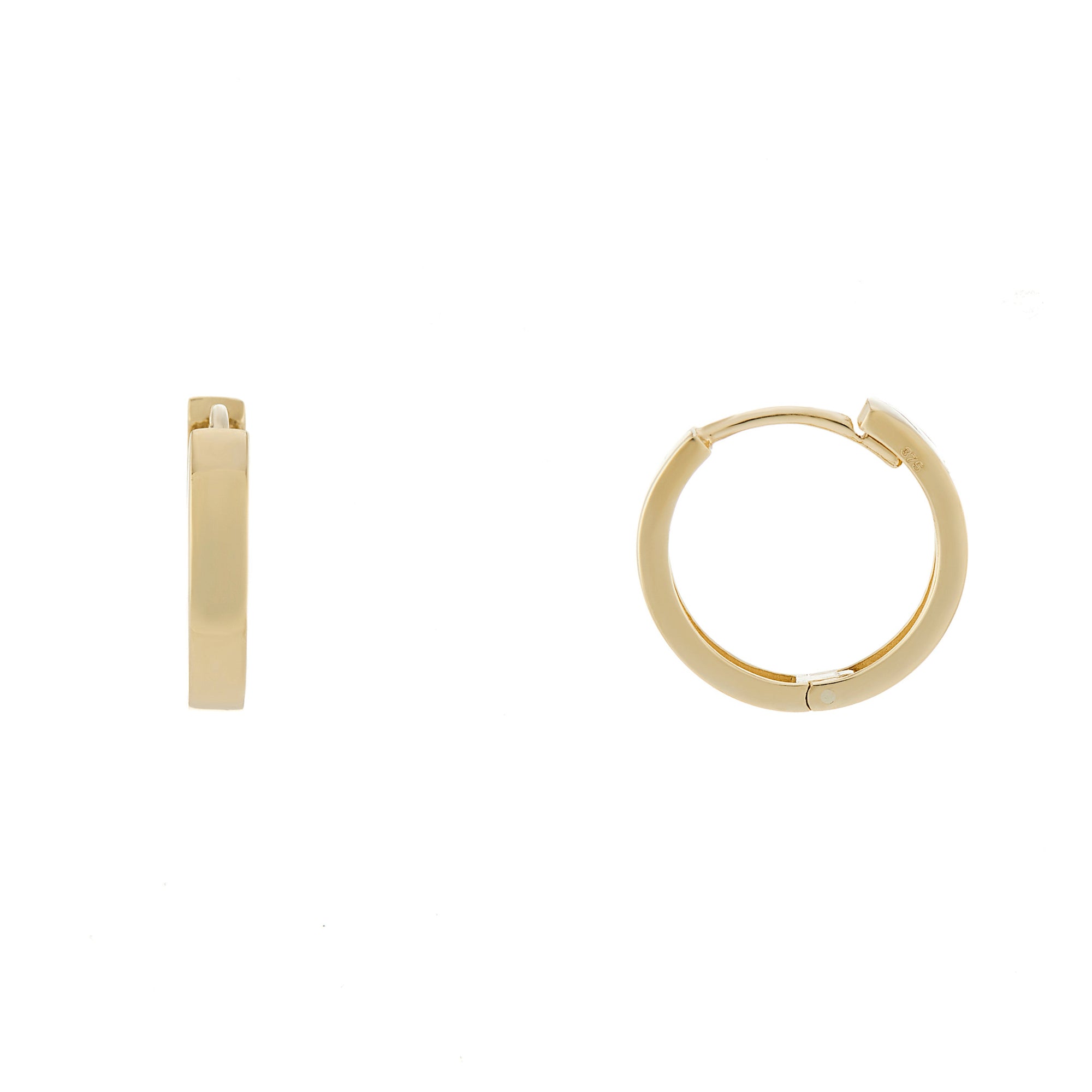 9ct gold 2.50mm x 11.0mm square tube huggy earrings
