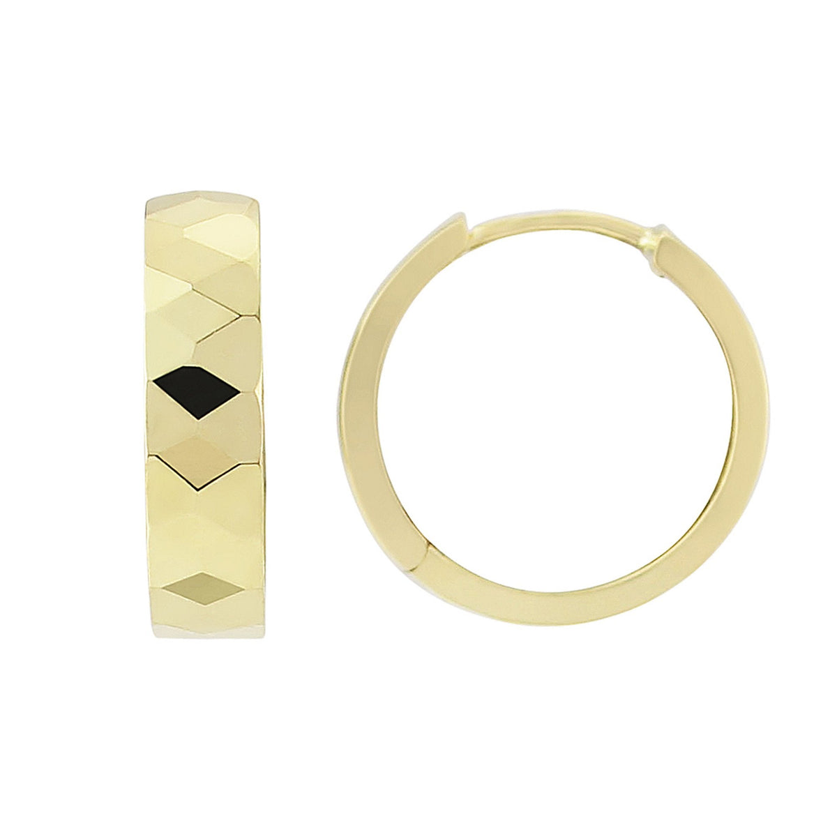 9ct gold 4.00mm x 13.0mm facetted hoop earrings