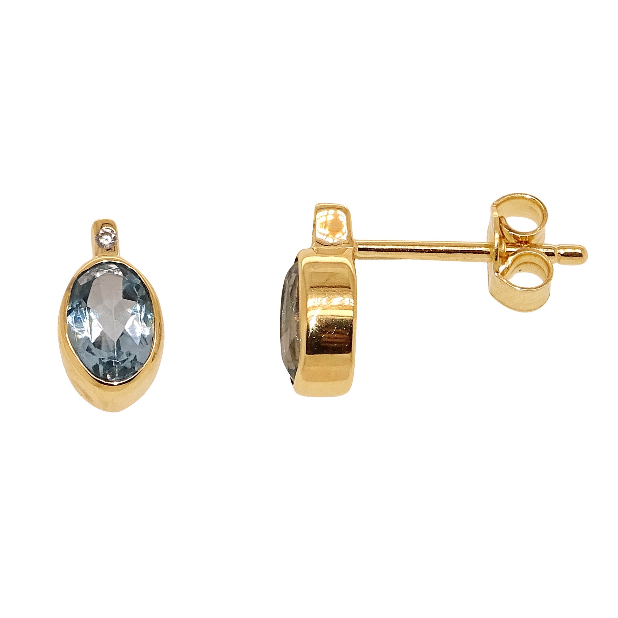 9ct gold 6mm oval blue topaz & cz stud earrings