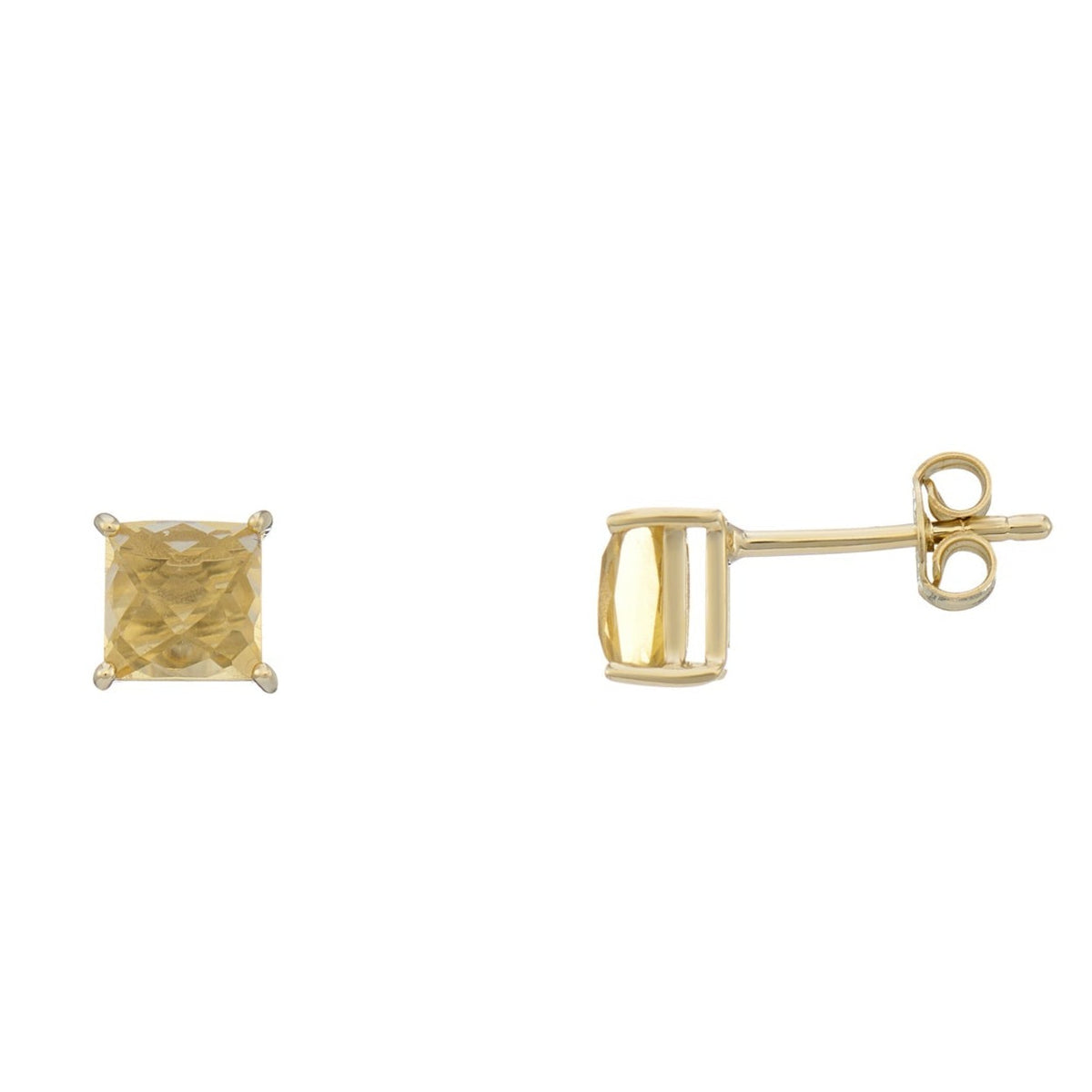 9ct gold 5mm square checkerboard cut citrine stud earrings