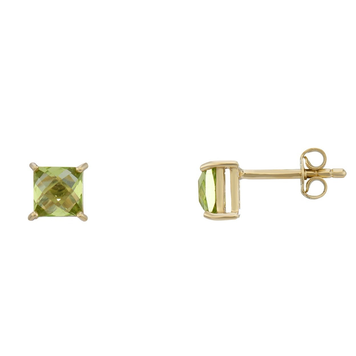 9ct gold 5mm square checkerboard cut peridot stud earrings