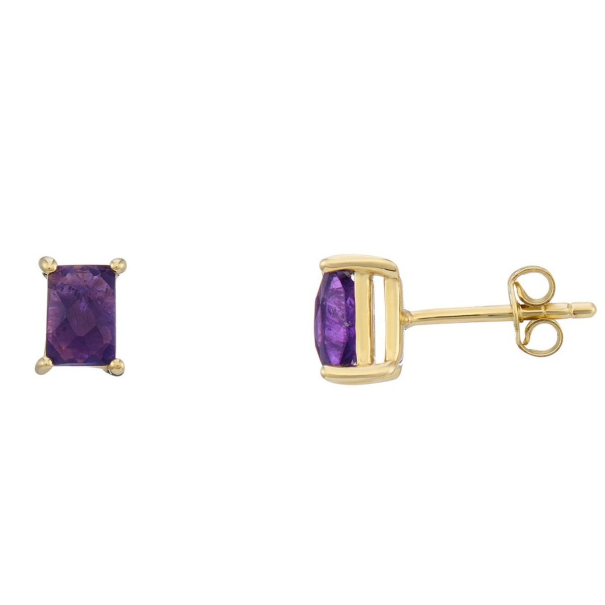 9ct gold 6x4mm rectangular checkerboard cut amethyst stud earrings