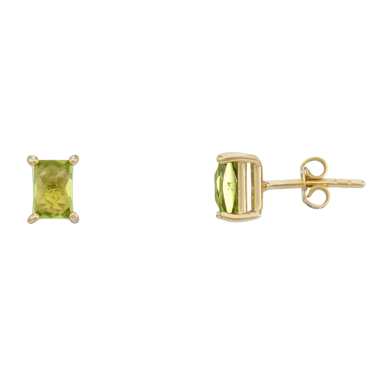 9ct gold 6x4mm rectangular checkerboard cut peridot stud earrings