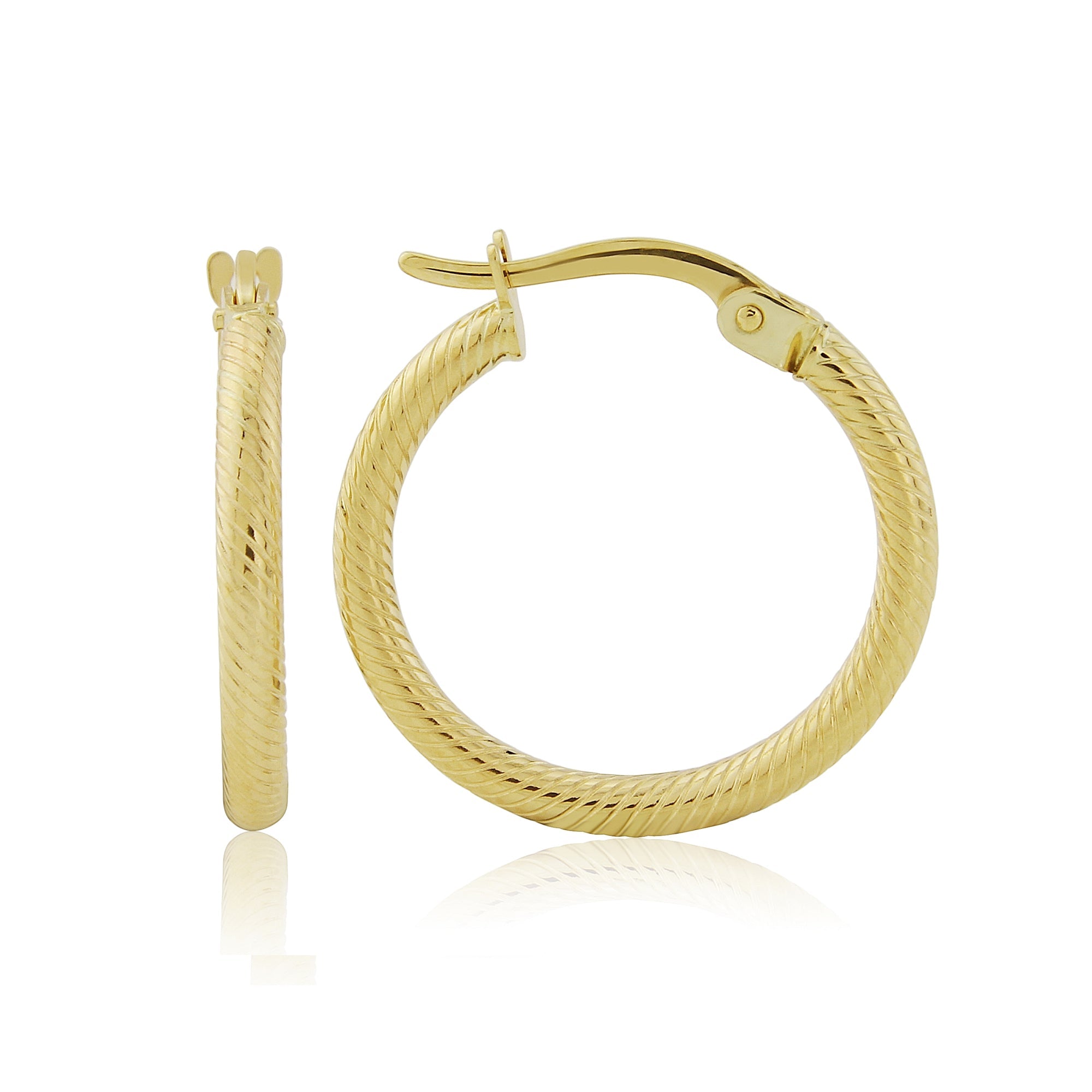 9ct gold 15.00mm patterned hoop earrings