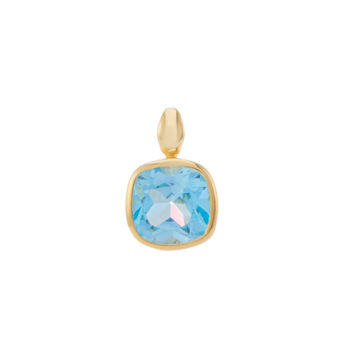 9ct gold 7mm cushion shape rub over set blue topaz pendant
