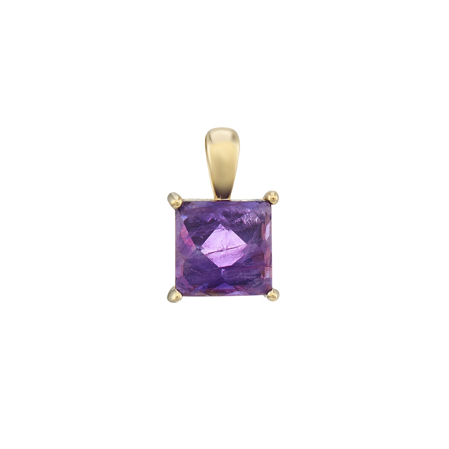 9ct gold 6mm square checkerboard cut amethyst pendant