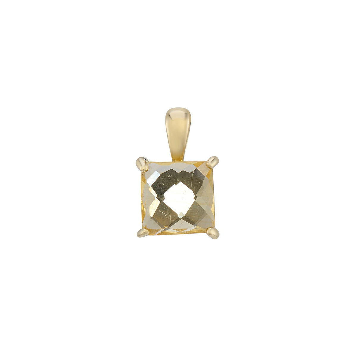 9ct gold 6mm square checkerboard cut citrine pendant