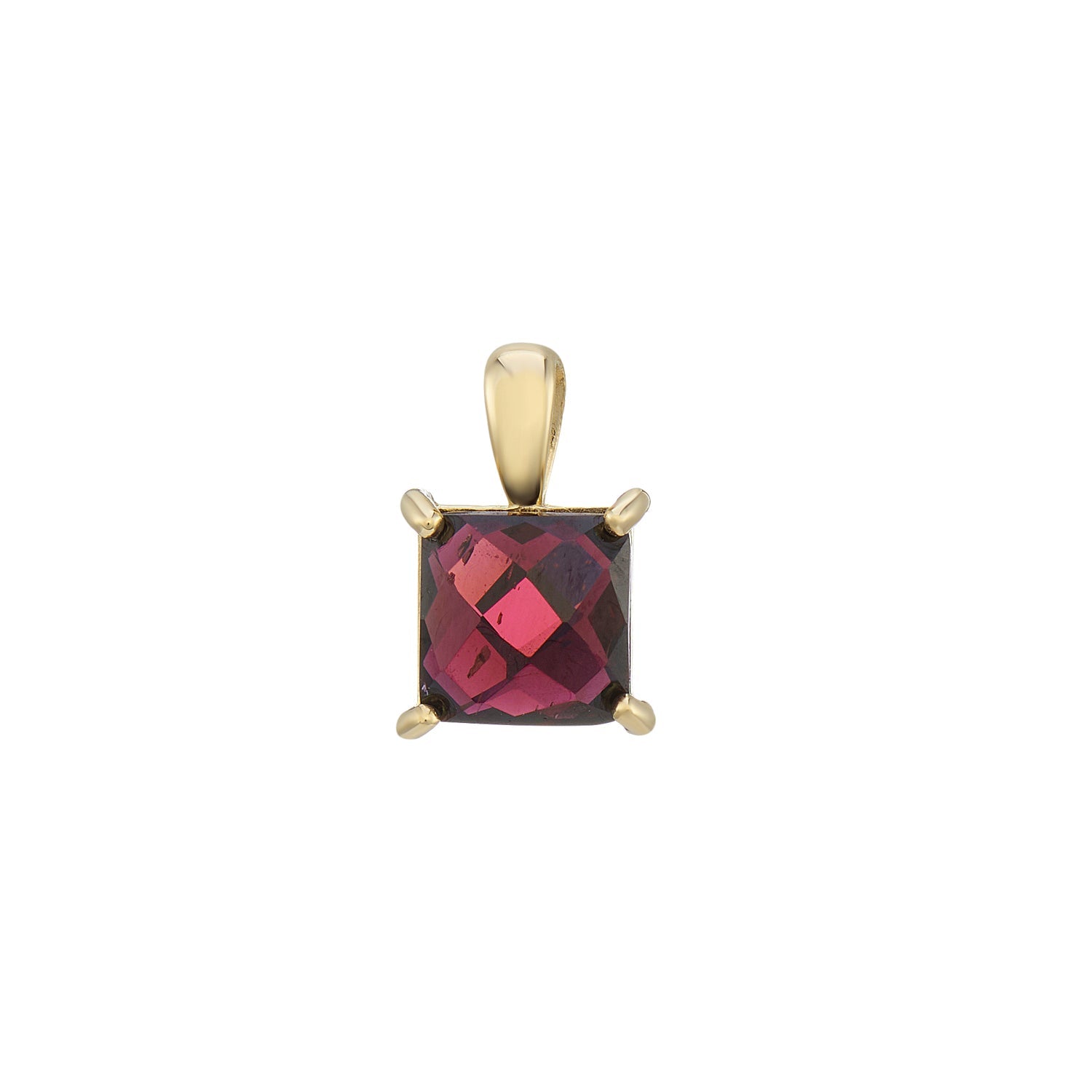 9ct gold 6mm square checkerboard cut garnet pendant