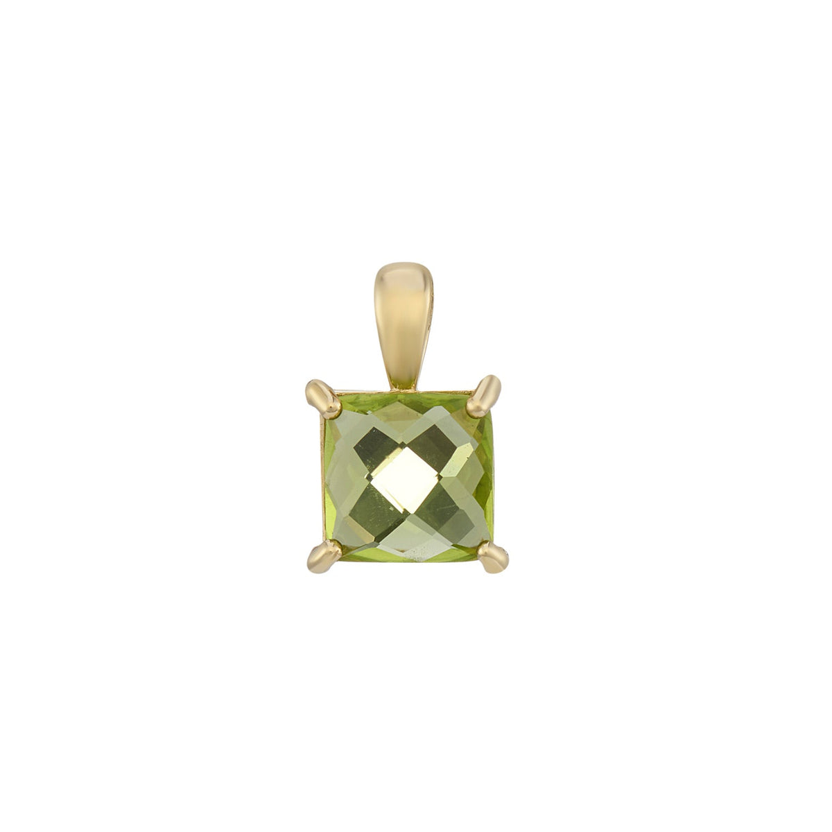 9ct gold 6mm square checkerboard cut peridot pendant