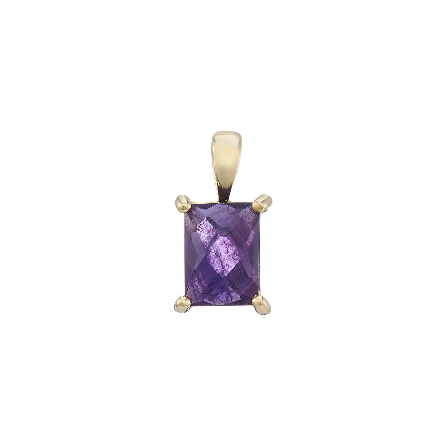 9ct gold 7x5mm rectangular checkerboard cut amethyst pendant