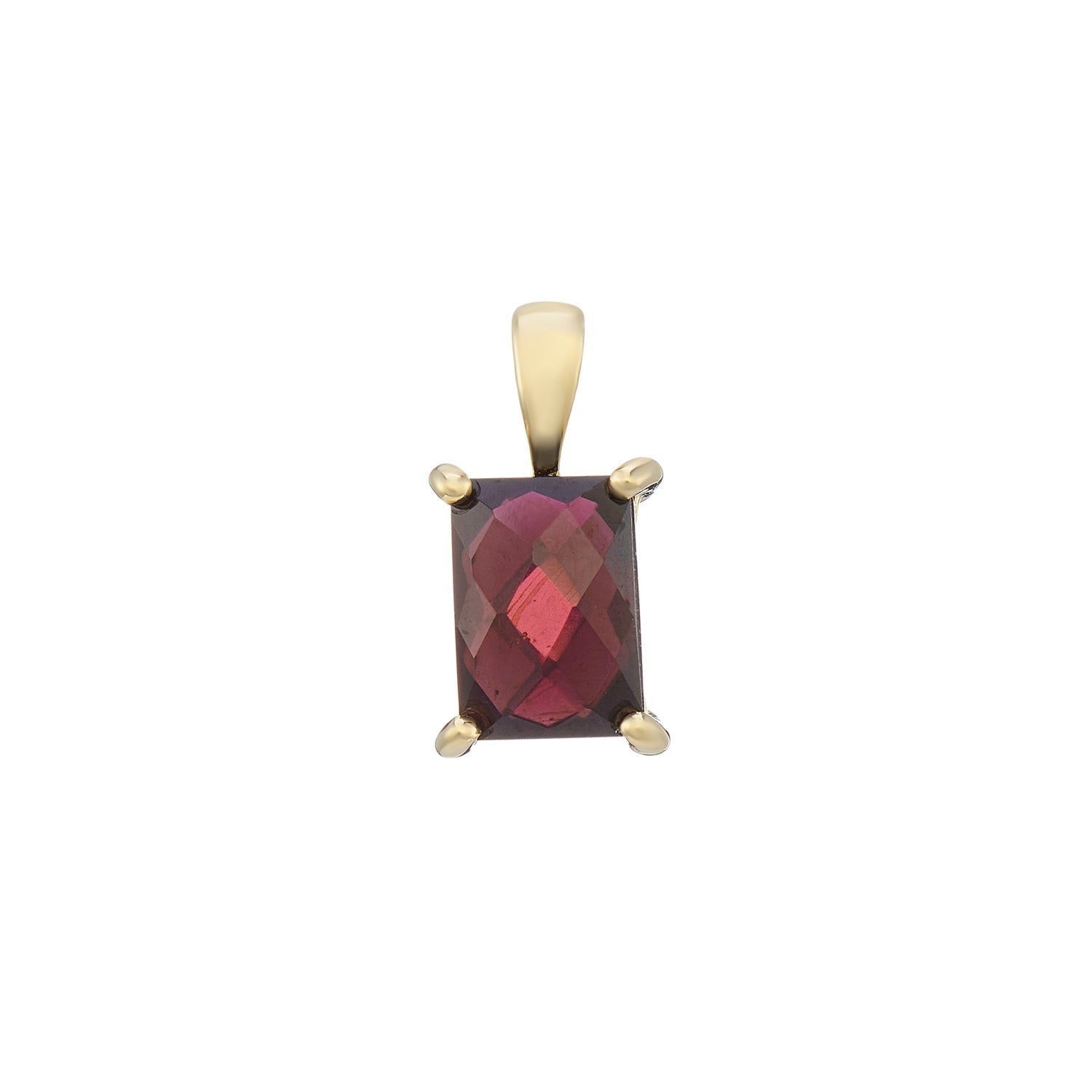 9ct gold 7x5mm rectangular checkerboard cut garnet pendant