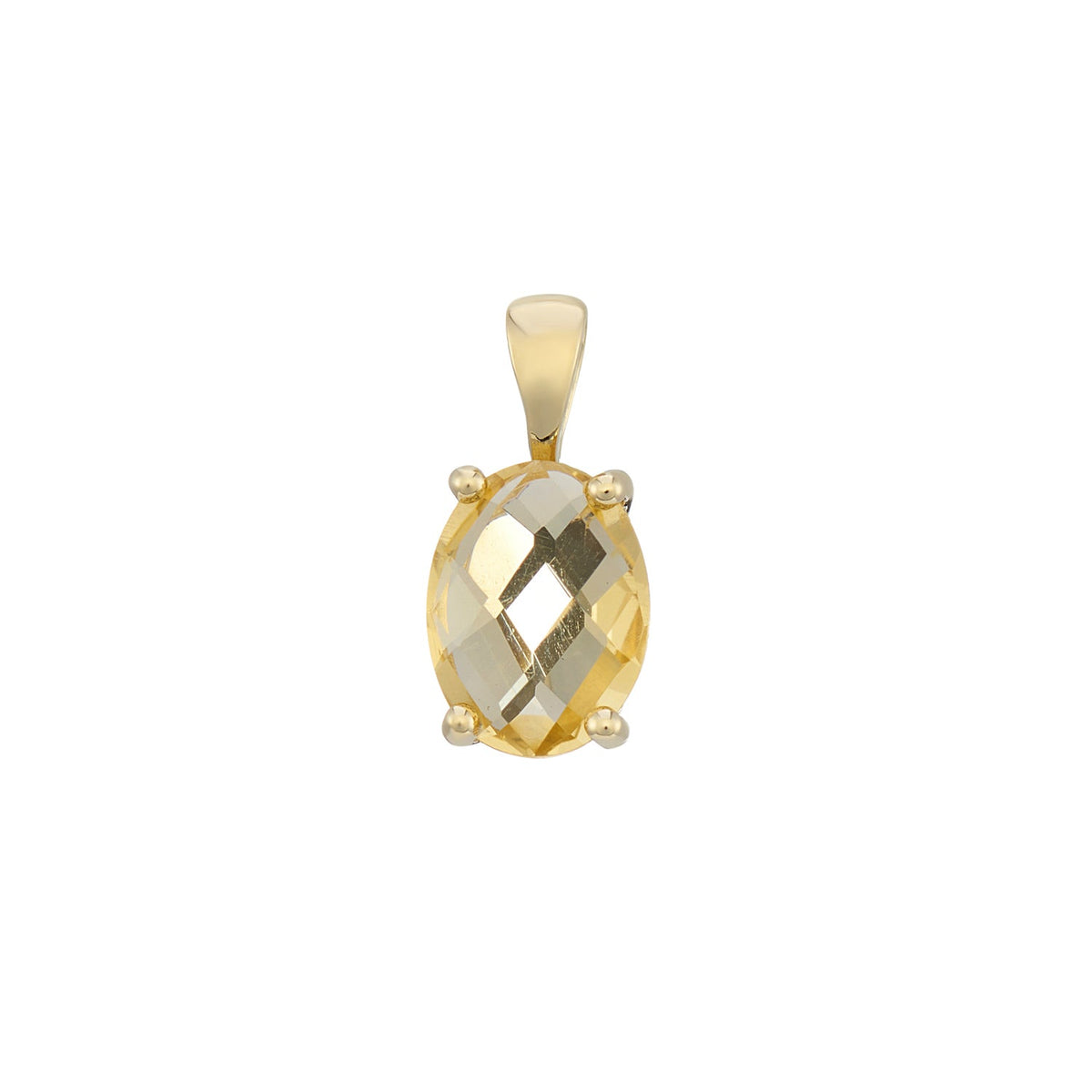 9ct gold 8x6mm oval checkerboard cut citrine pendant