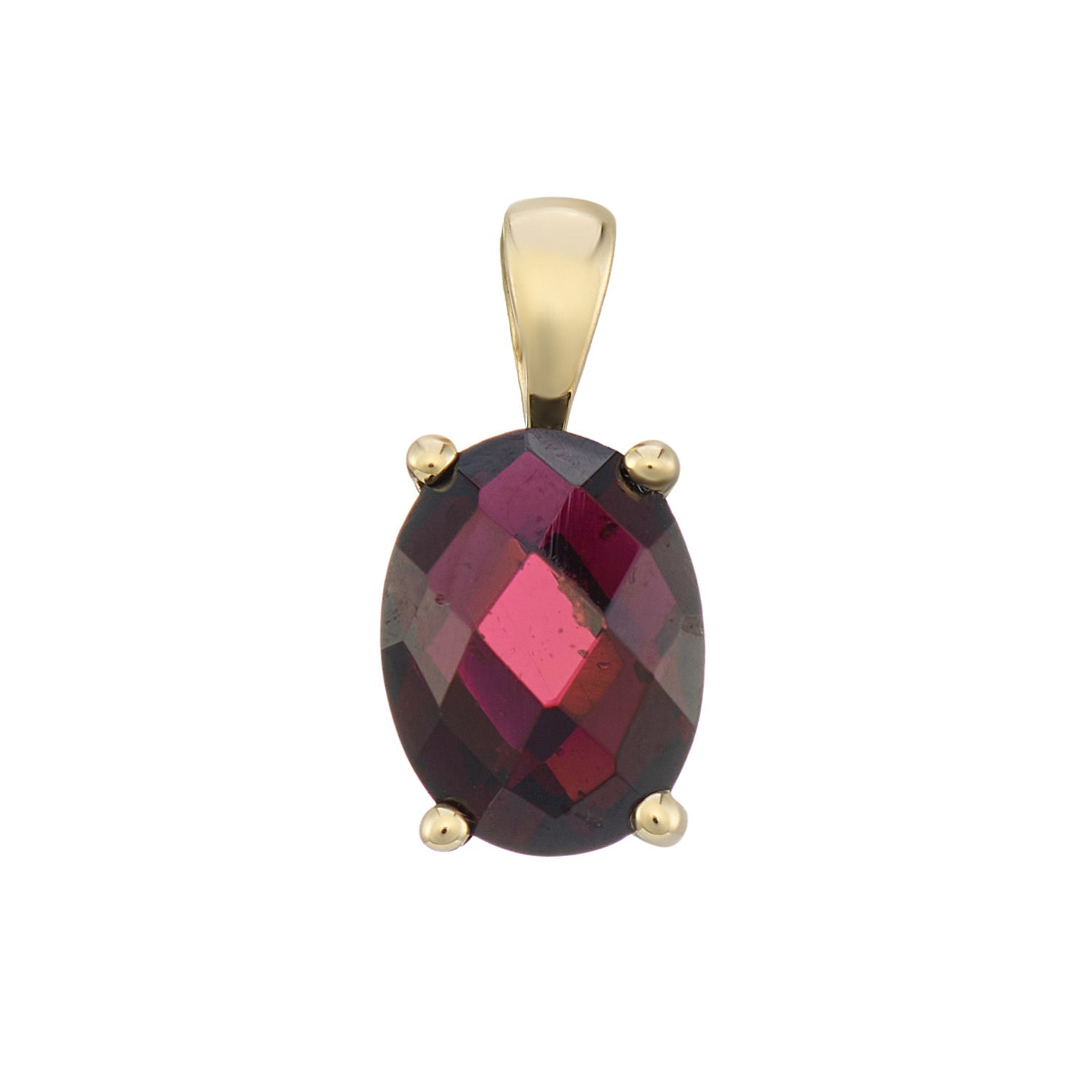 9ct gold 8x6mm oval checkerboard cut garnet pendant