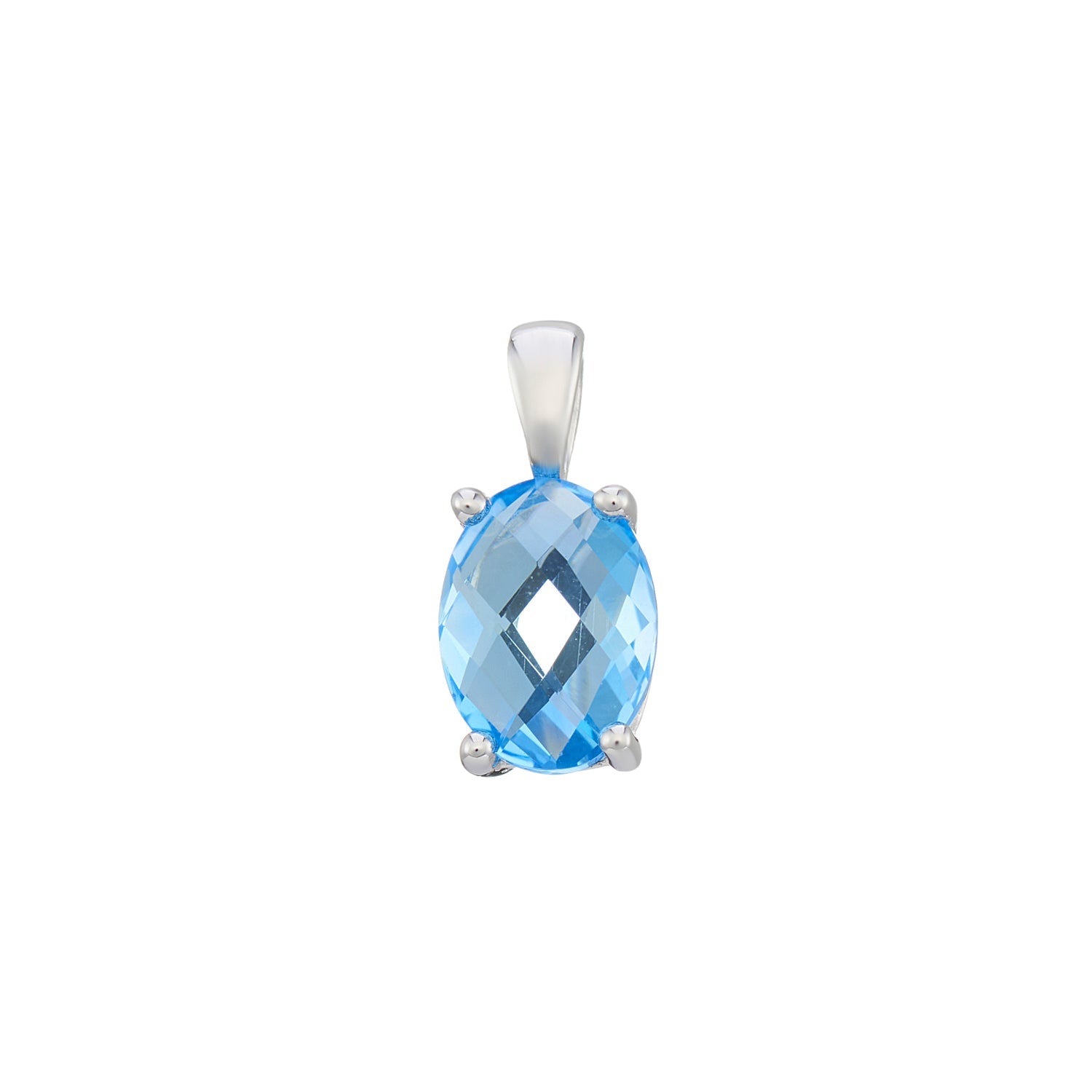 9ct white gold 8x6mm oval checkerboard cut blue topaz pendant