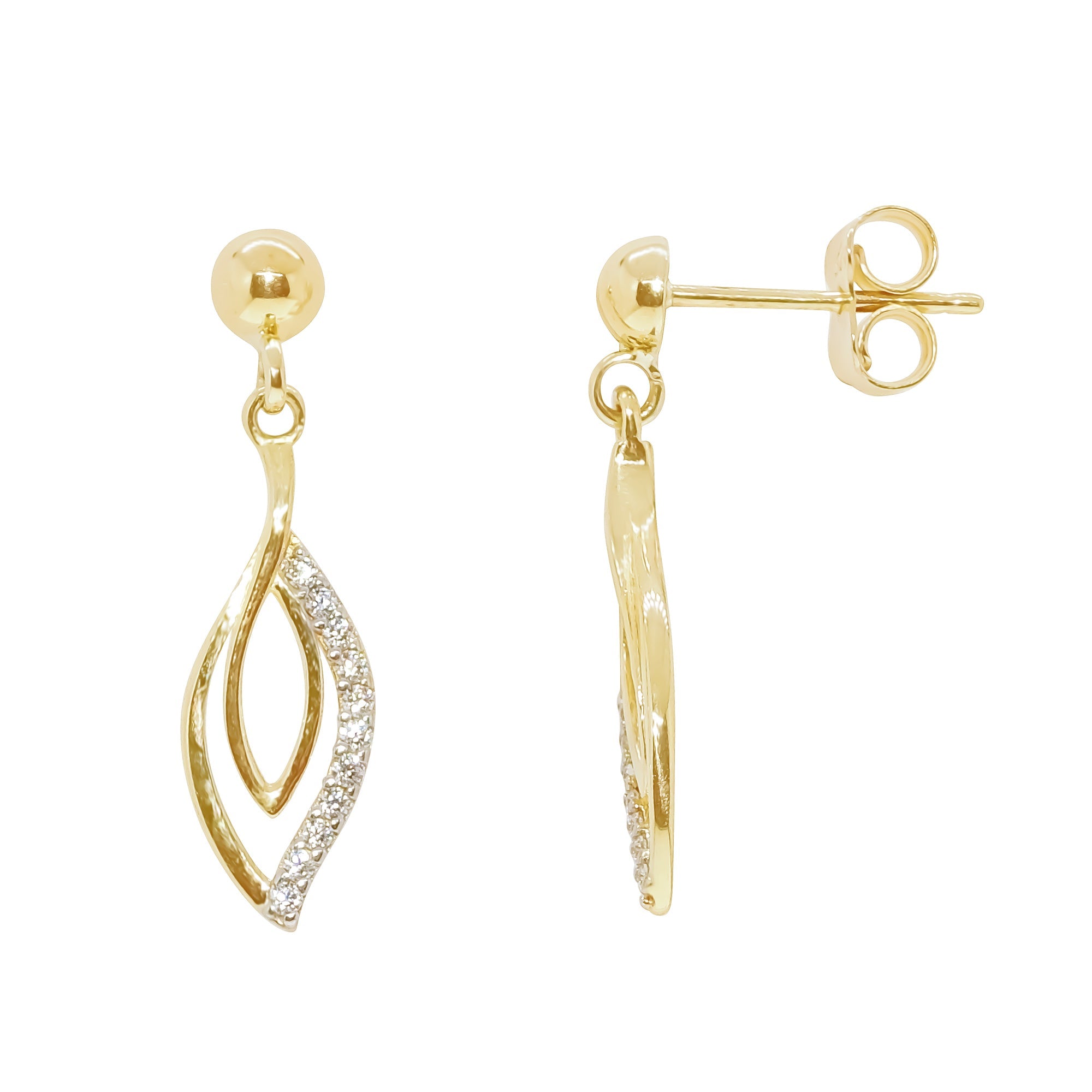 9ct gold cz drop earrings