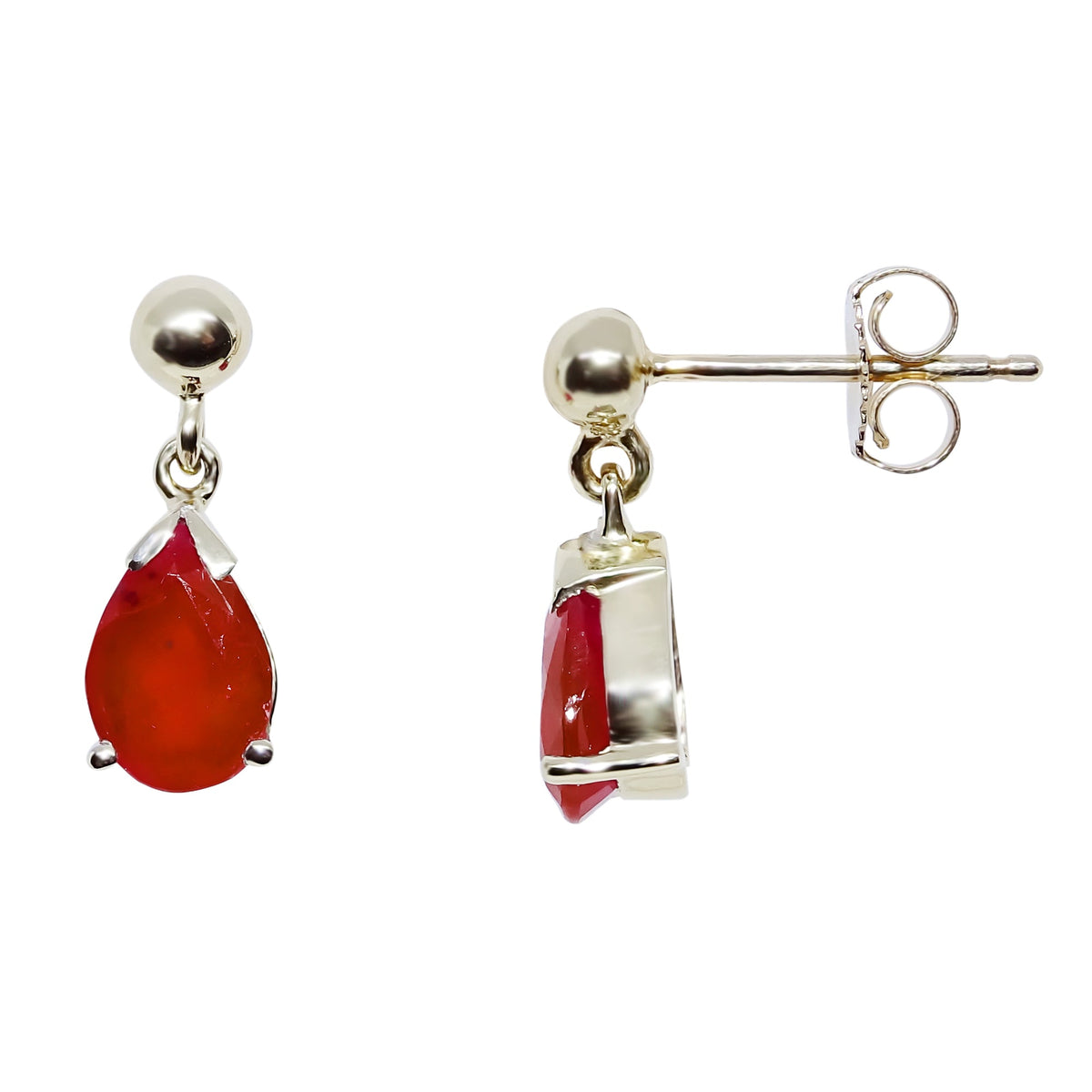 9ct gold 6x4mm pear shape ruby drop earrings