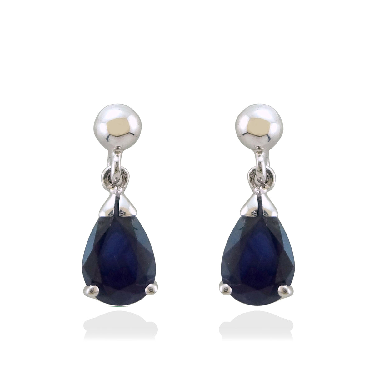 9ct white gold 7x5mm pear shape sapphire drop earrings
