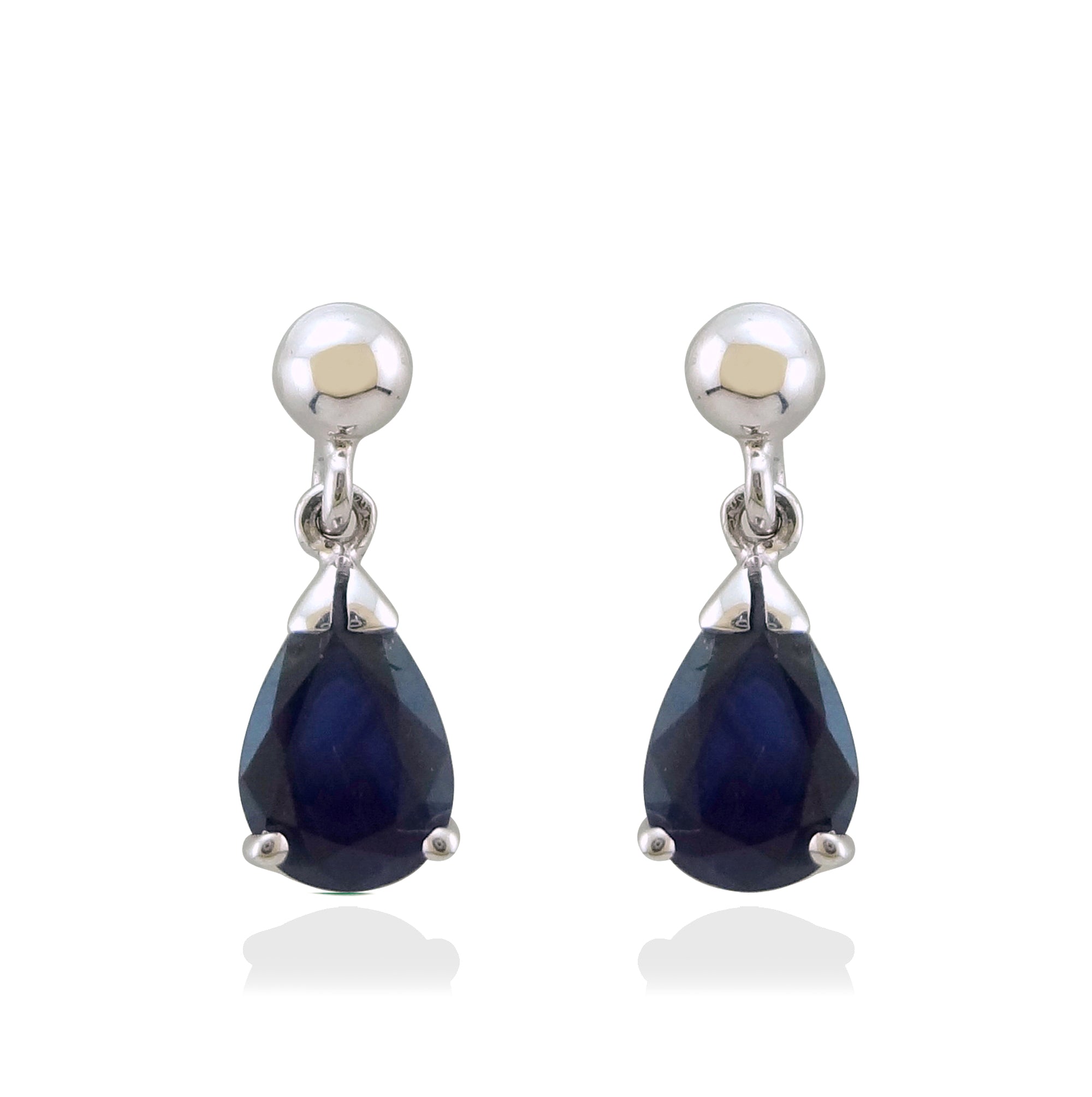 9ct white gold 7x5mm pear shape sapphire drop earrings